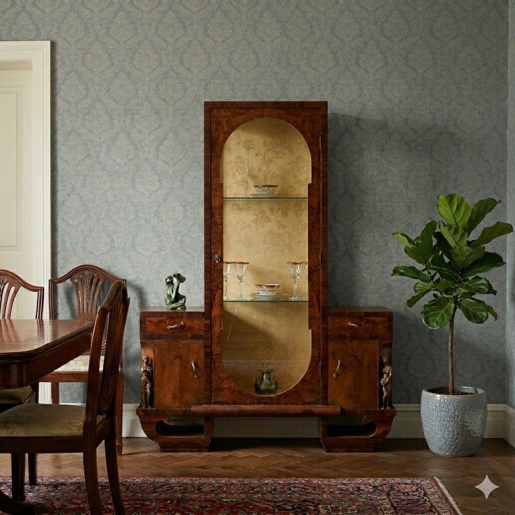 Vintage Dispaly Cabinet Burl Veneer Design Italy 1920s 1930s photo furniture
