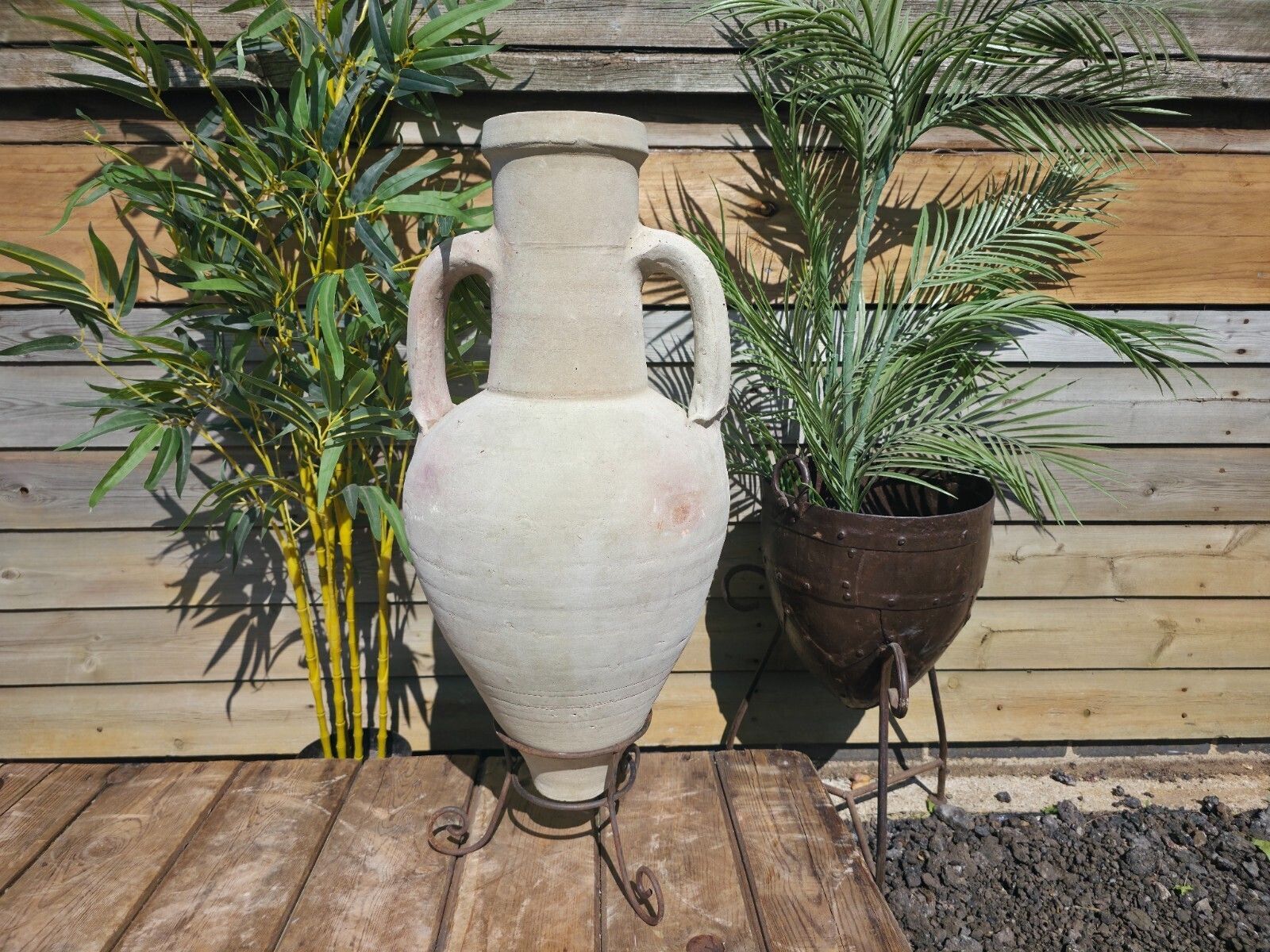 Large Rustic Mediterranean Terracotta Greek Roman Amphora Urn On Stand