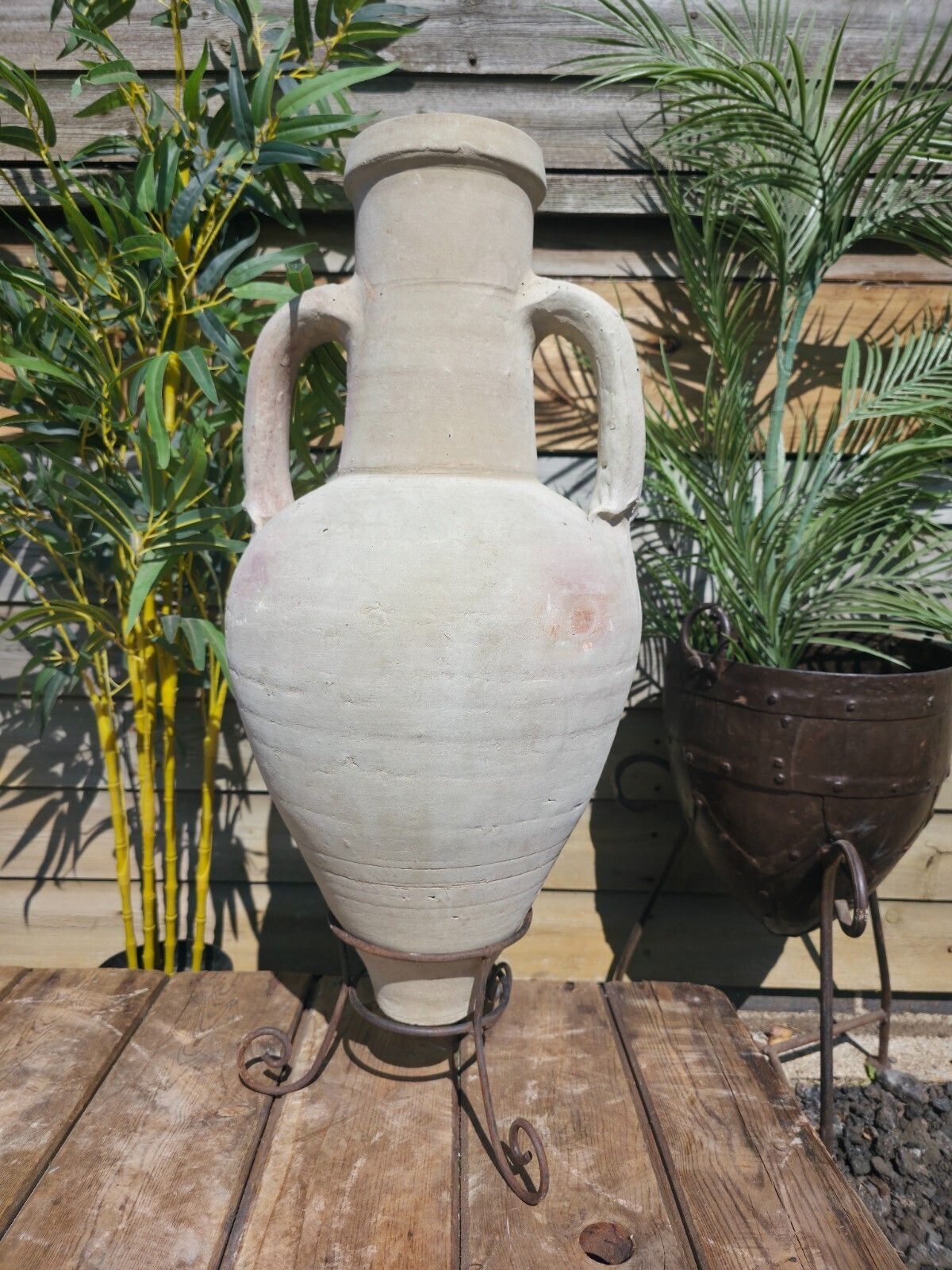 Large Rustic Mediterranean Terracotta Greek Roman Amphora Urn On Stand photo furniture