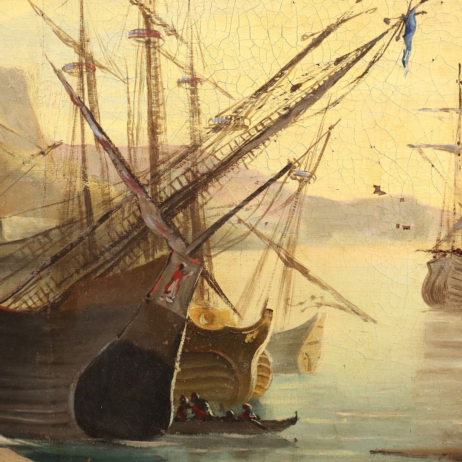 Antique Painting View From The Harbour Oil On Canvas XVIII Century photo vinterior