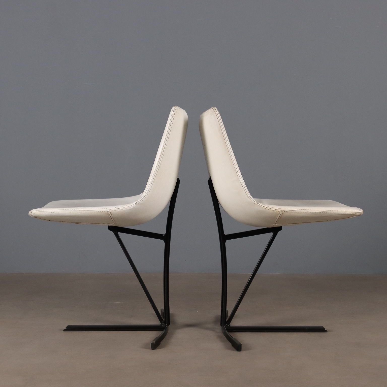 Vintage Saporiti Chairs Metal Leatherette Design Italy 1960s photo for sale