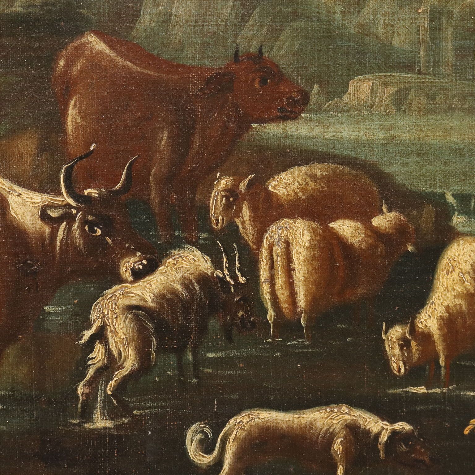 Tableau d'époque, paysage avec bergers et troupeaux, XVIIIe siècle photo 1750.0