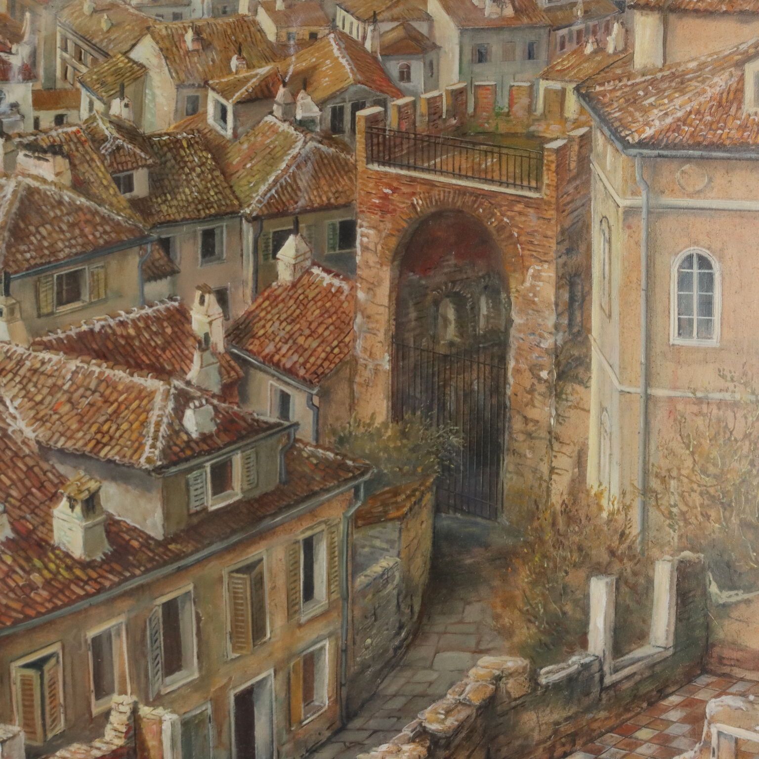 Modern Painting Signed Aldo Bressanuti City View XX Century photo for sale