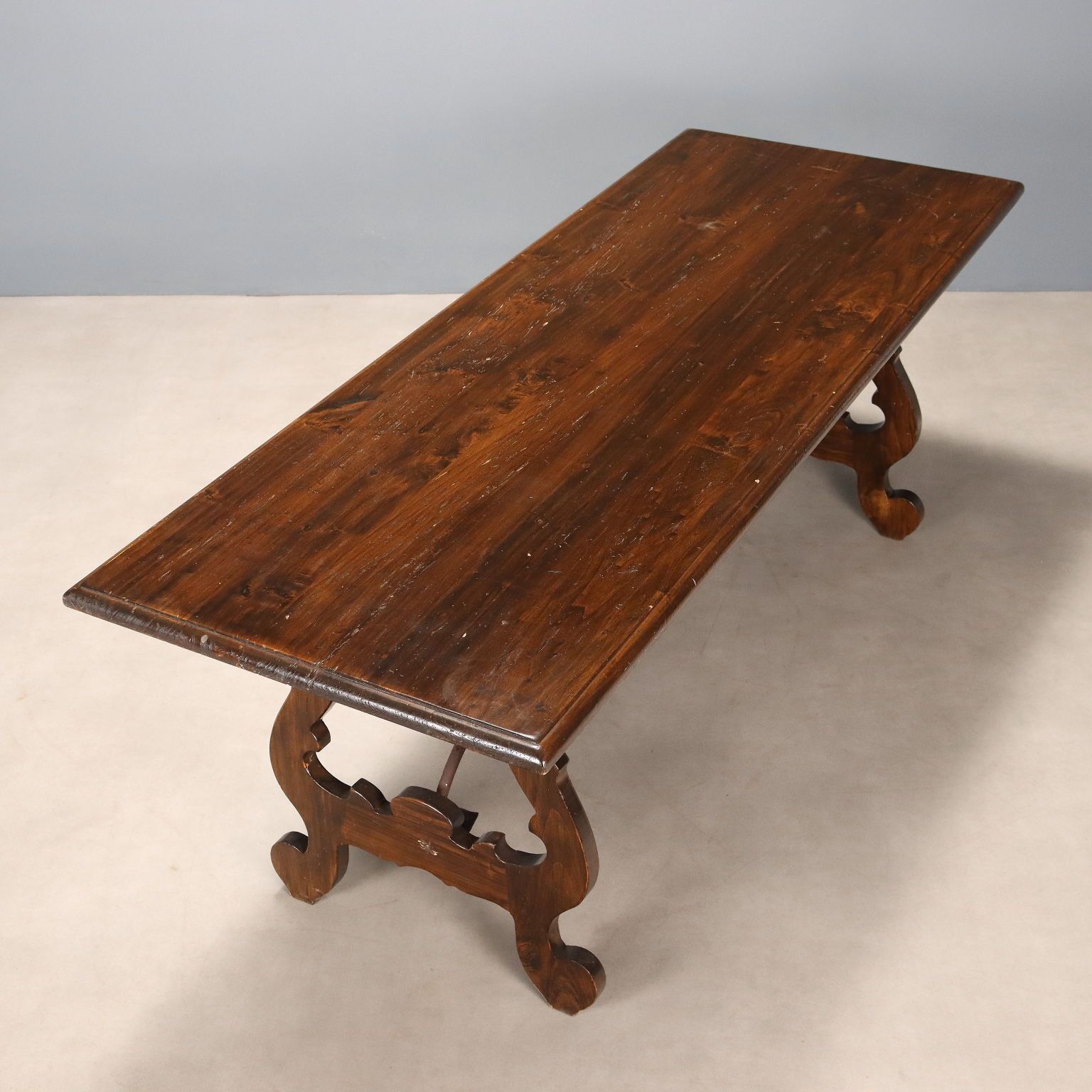 Antique Table Walnut Wrought Iron Italy XX Century photo vintage