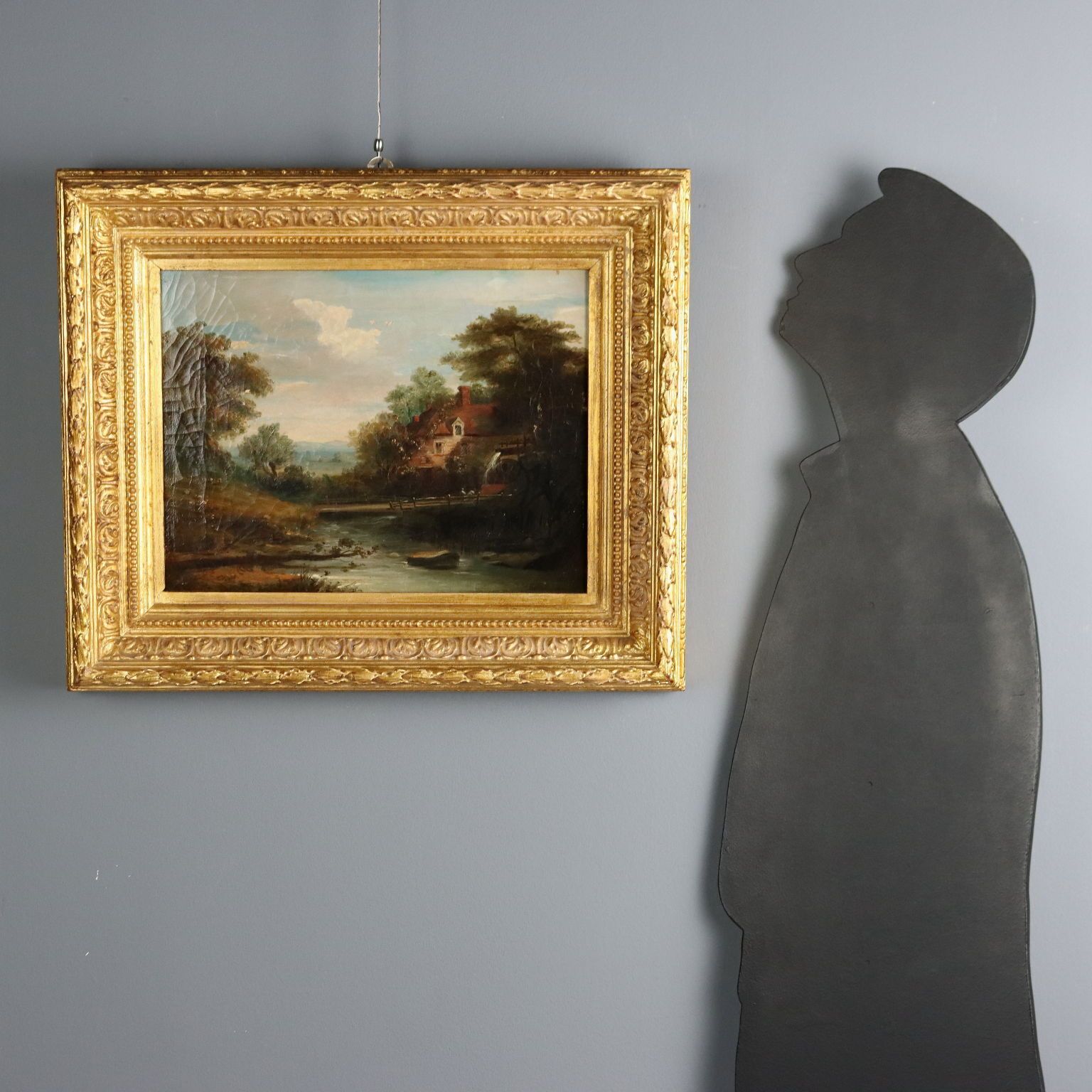 Antique Painting Landscape With Mill Oil On Canvas XIX Century photo furniture