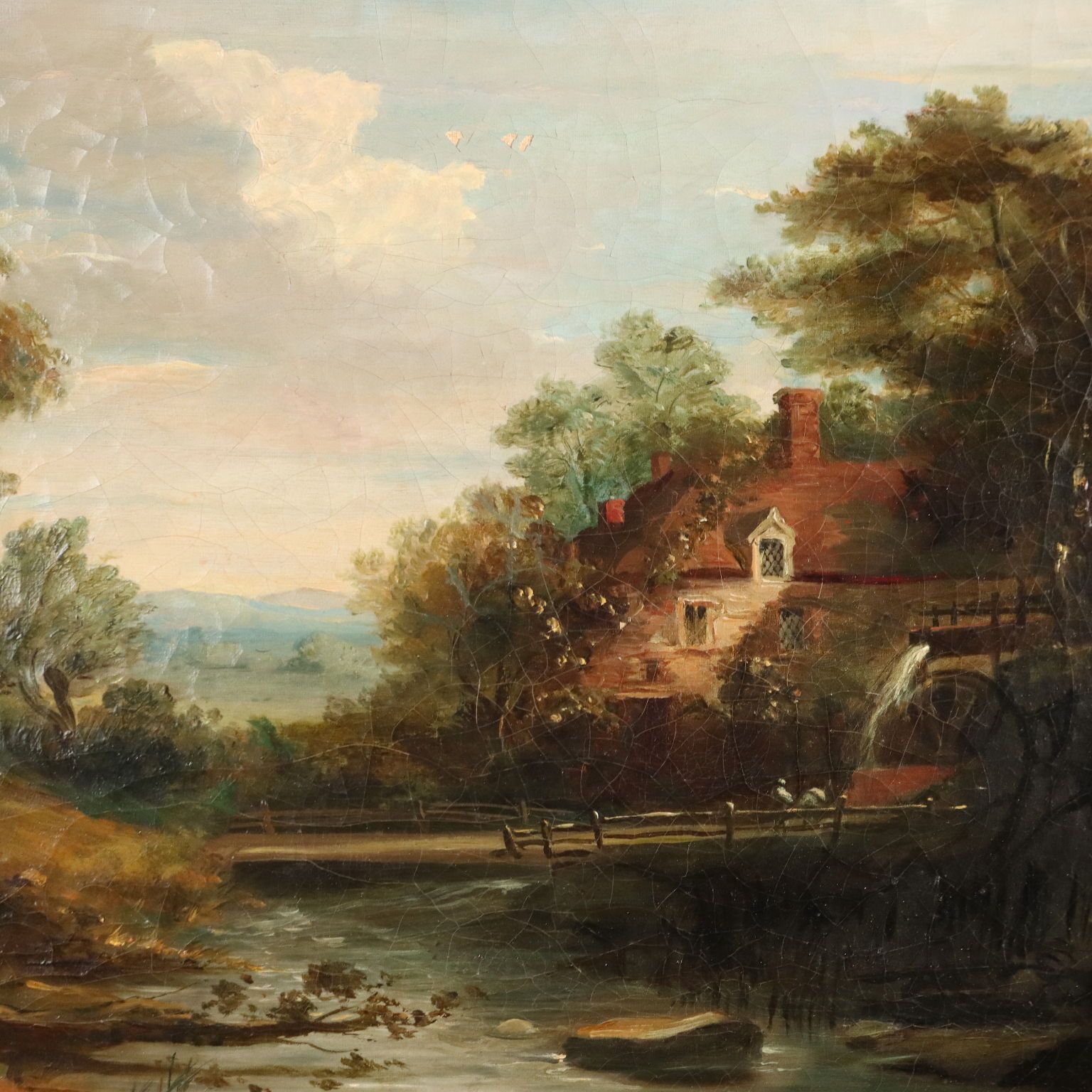Antique Painting Landscape With Mill Oil On Canvas XIX Century photo for sale