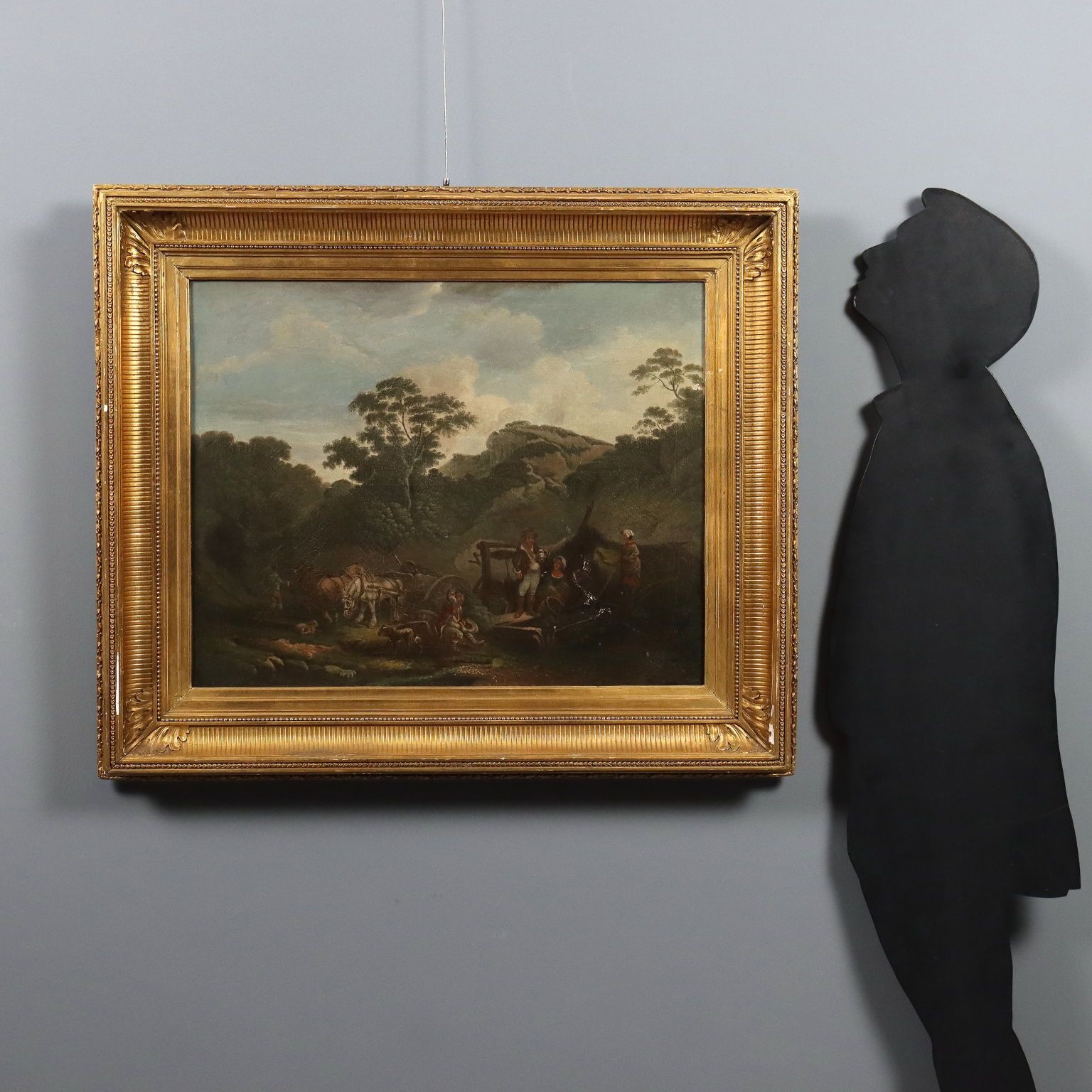 Tableau d'époque, paysage aux paysans, huile sur toile, Europe, XIXe siècle photo furniture