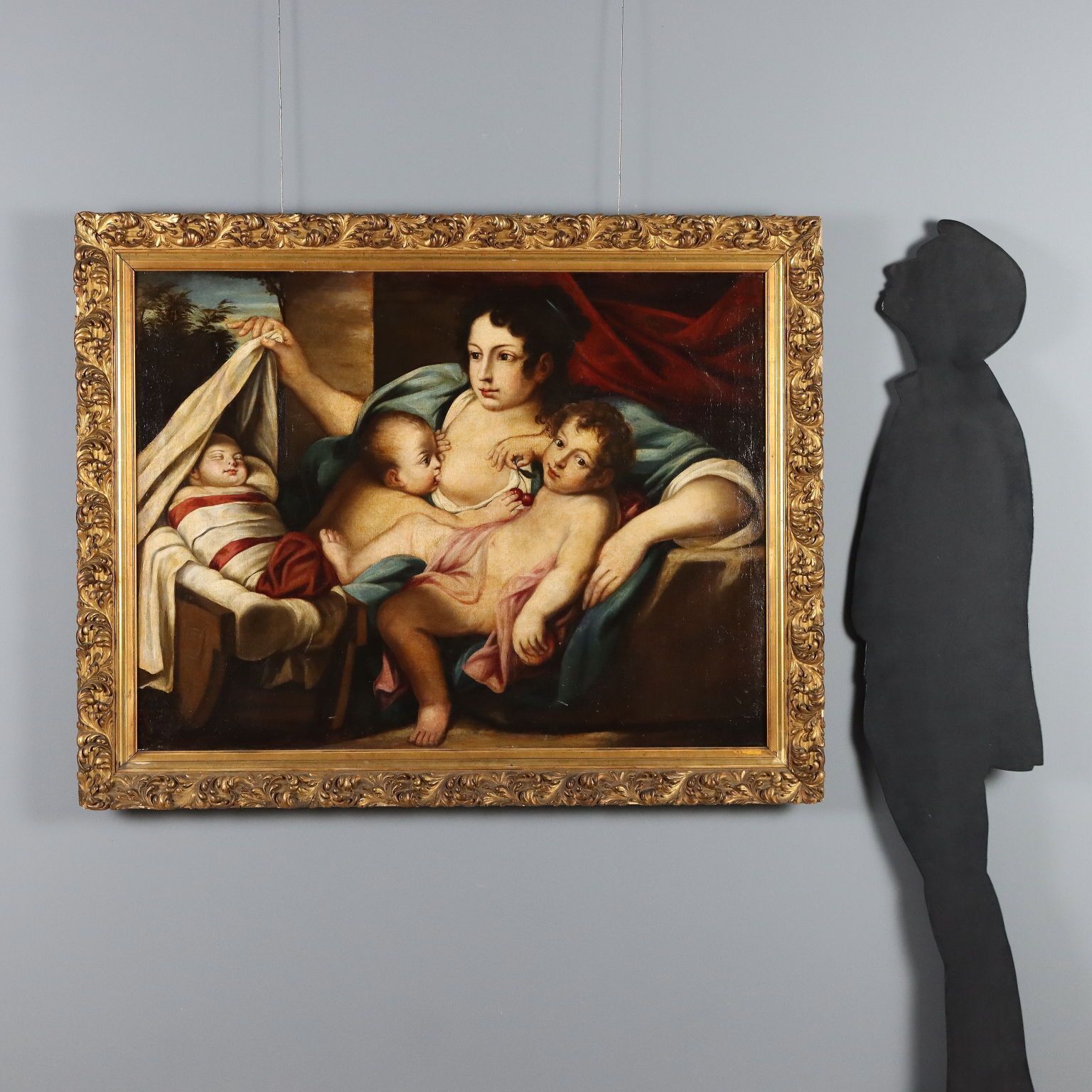 Tableau d'époque, Allégorie de la Charité, disciple de Carlo Cignani, XVIIe siècle photo furniture