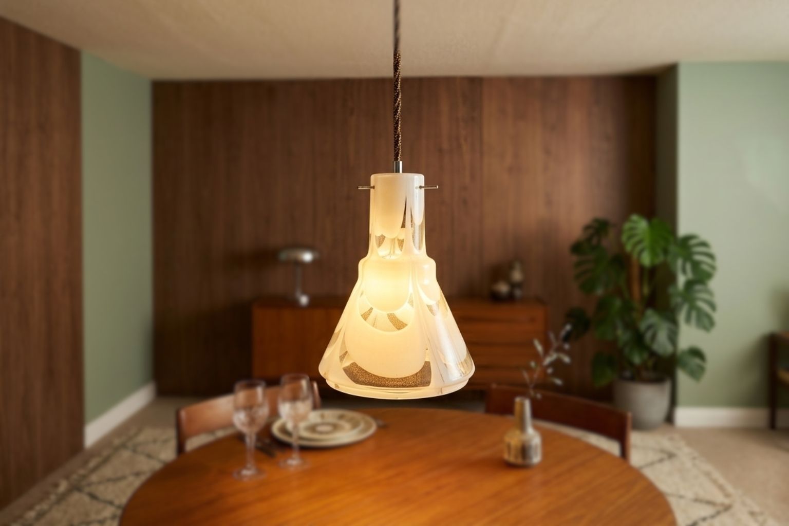 Splendido Lampadario Vintage Anni '70 In Vetro Soffiato photo for sale