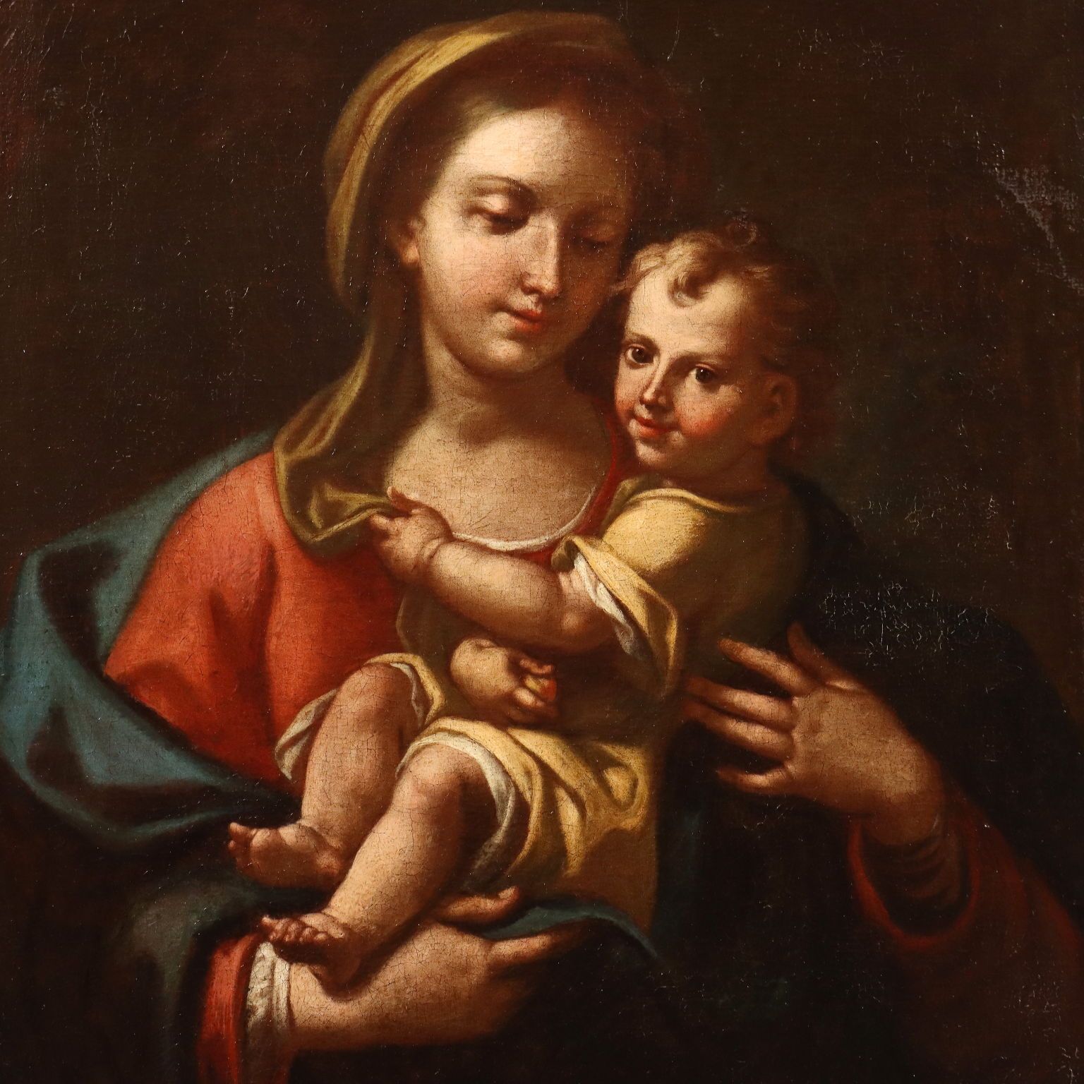 Antique Painting Virgin Mary With Child Oil On Canvas XVII Century photo for sale