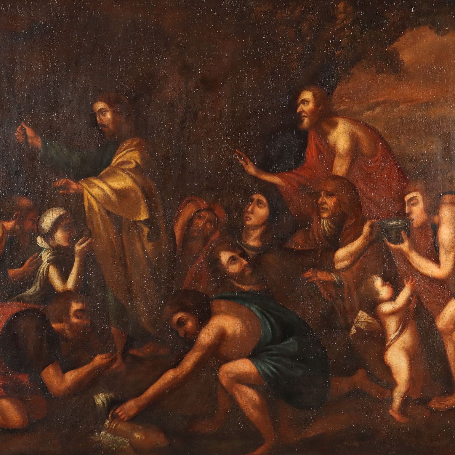 Tableau d'époque, Moïse faisant jaillir l'eau du rocher, XVIIe siècle photo for sale