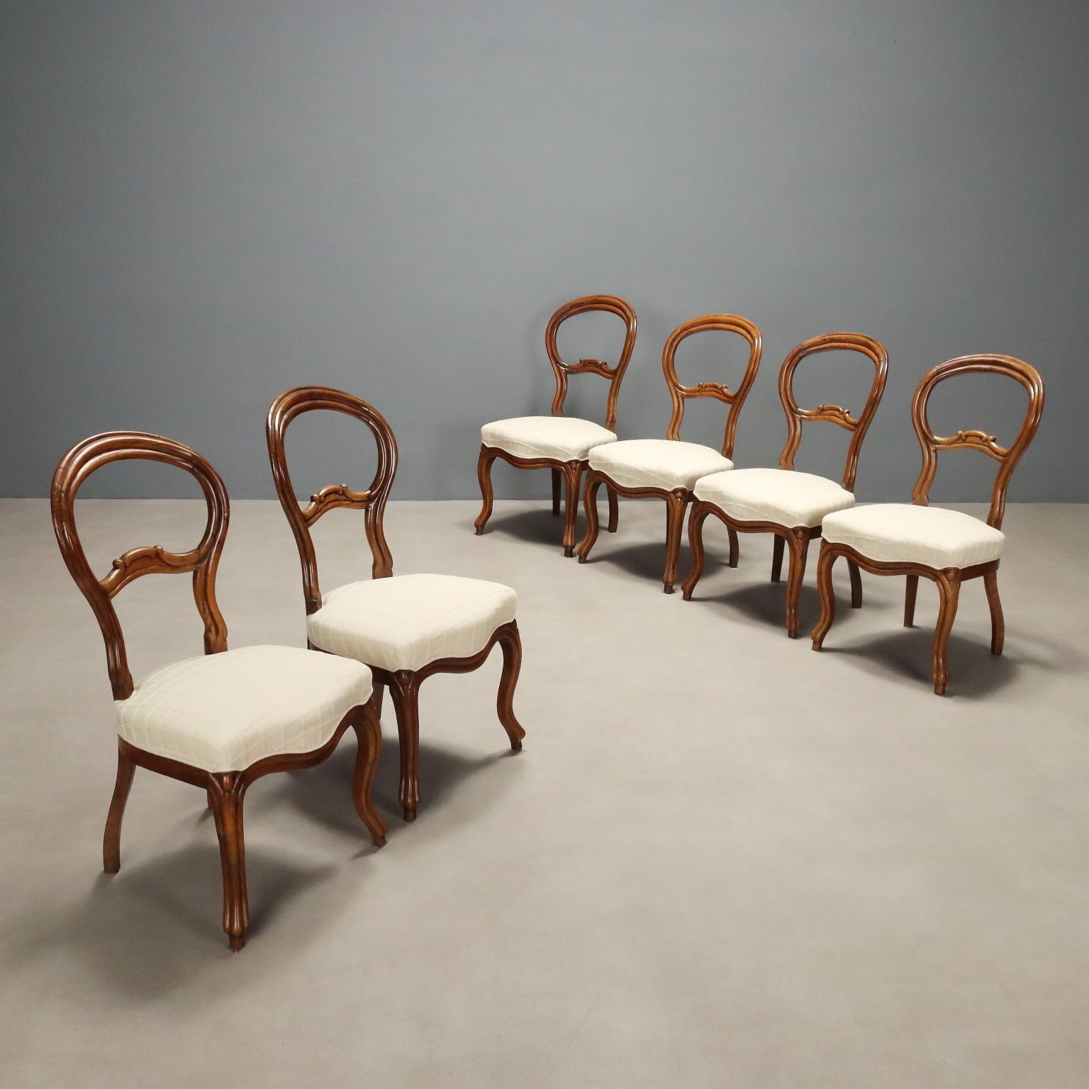 Antique Chairs Louis Philippe Walnut Fabric Italy XIX Century