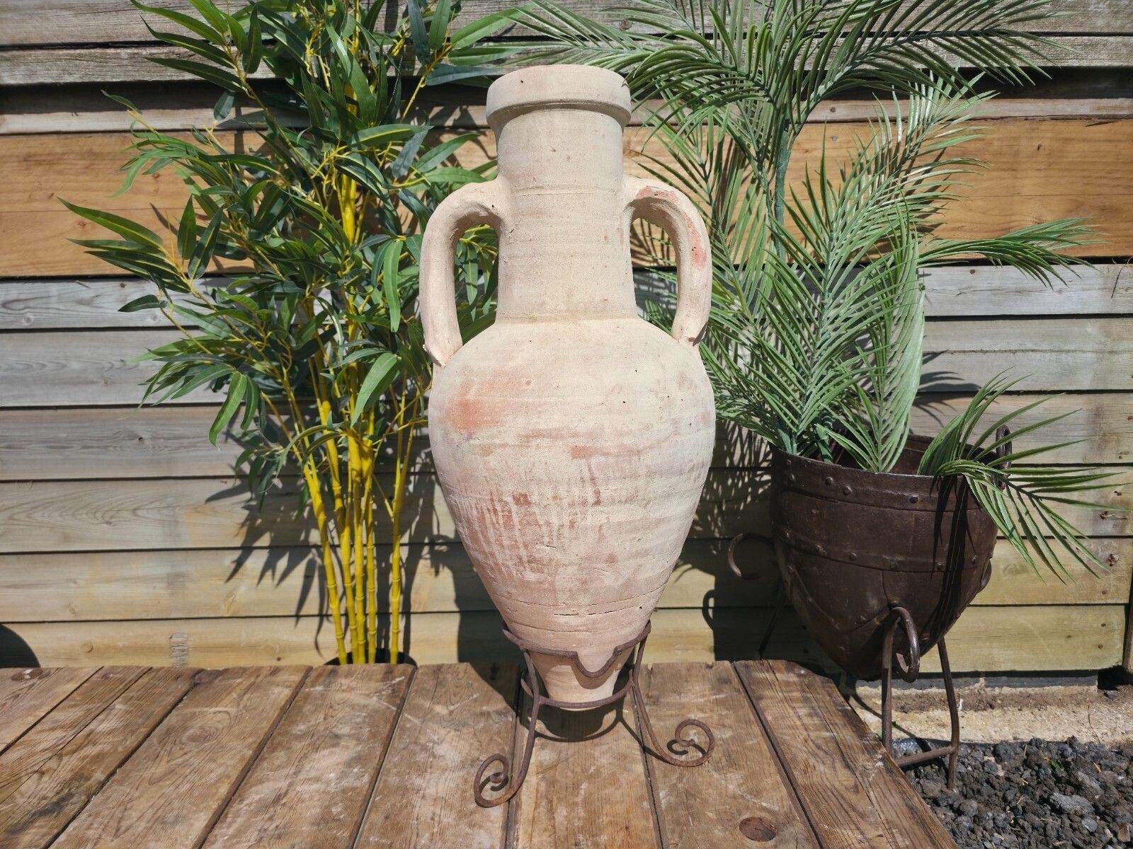 Large Rustic Mediterranean Terracotta Greek Roman Amphora Urn On Stand