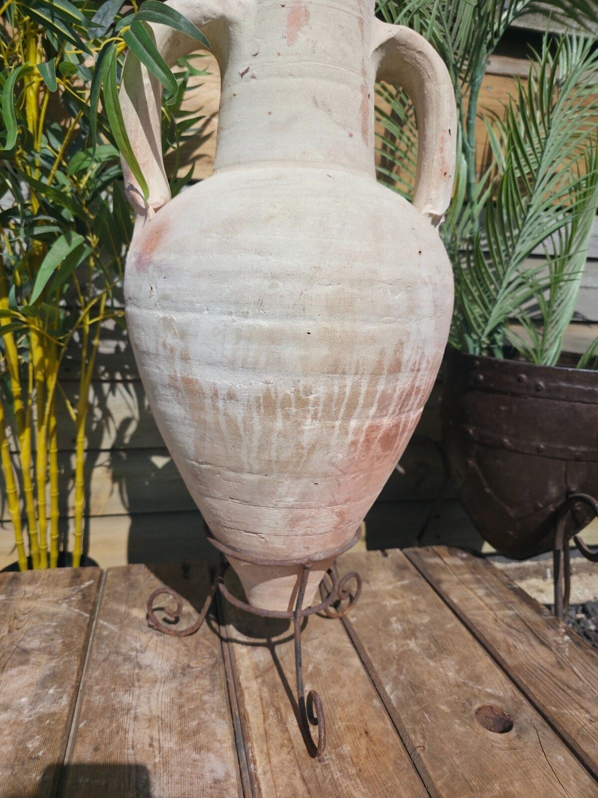 Large Rustic Mediterranean Terracotta Greek Roman Amphora Urn On Stand photo vinterior