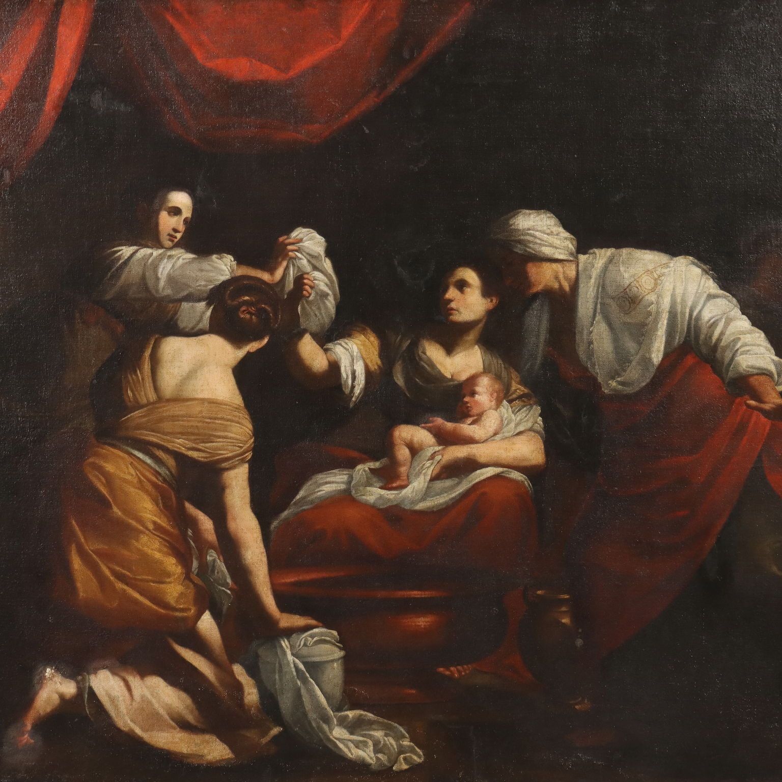 Antique Painting The Birth Of The Virgin Mary Copy From S. Vouet '600 photo for sale