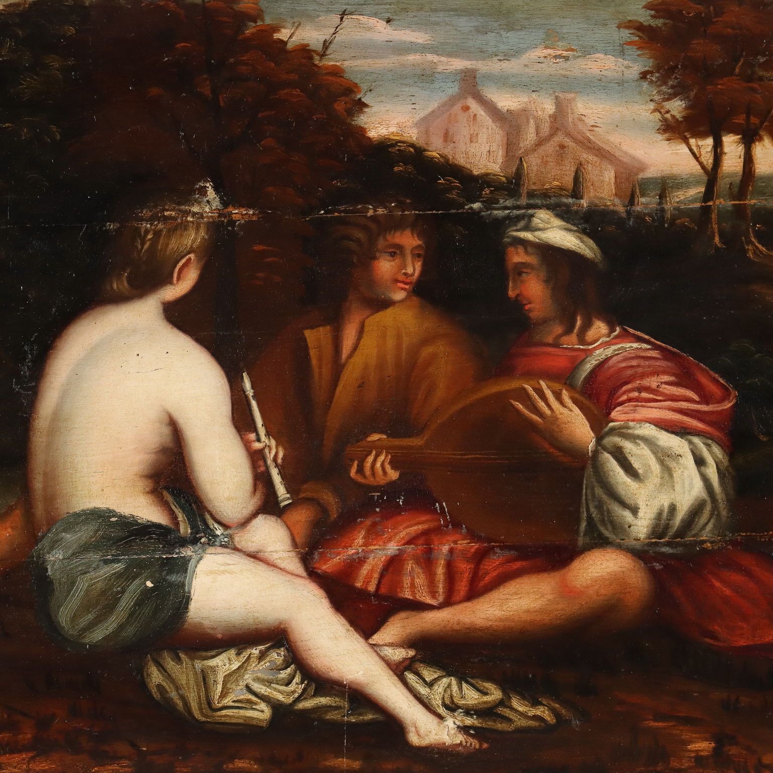 Antique Painting Concert Oil On Hardboard Italy XVIII Century photo Art