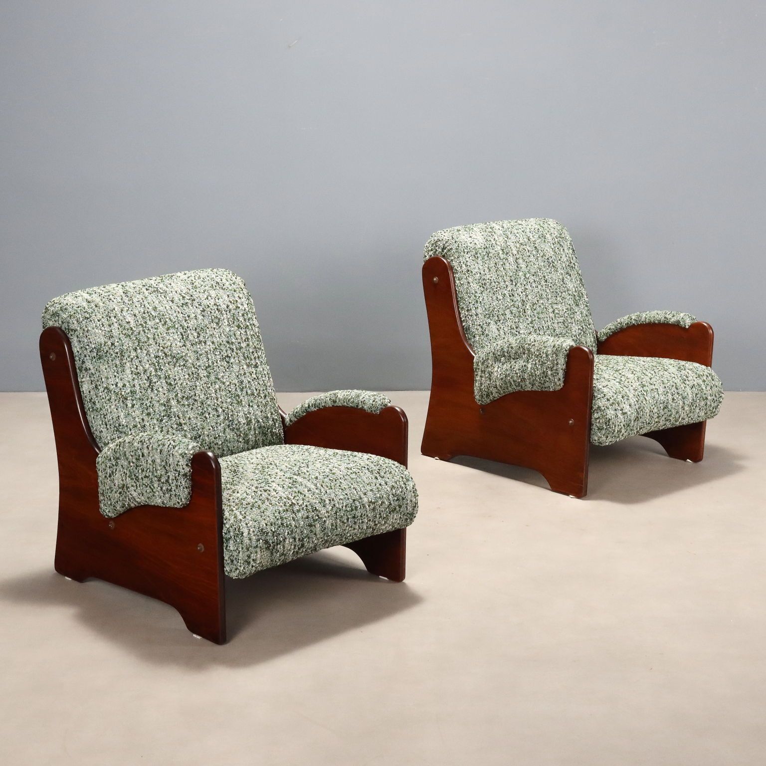 Fauteuils vintage en bois et tissu, design italien, années 1960