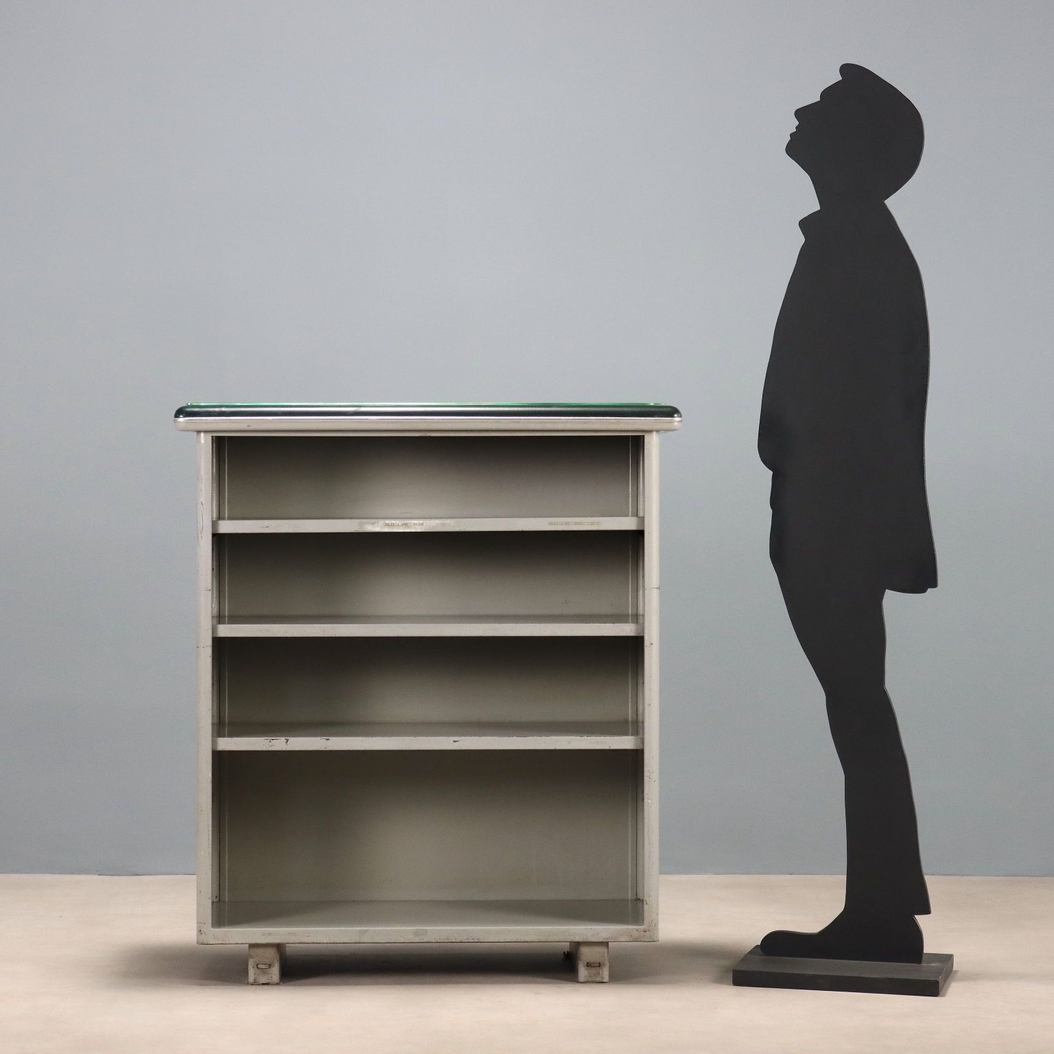 Vintage Small Bookcase Metal Leatherette Glass Design 1960s photo for sale