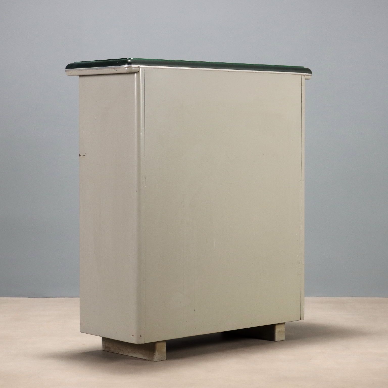 photo furniture Vintage Small Bookcase Metal Leatherette Glass Design 1960s