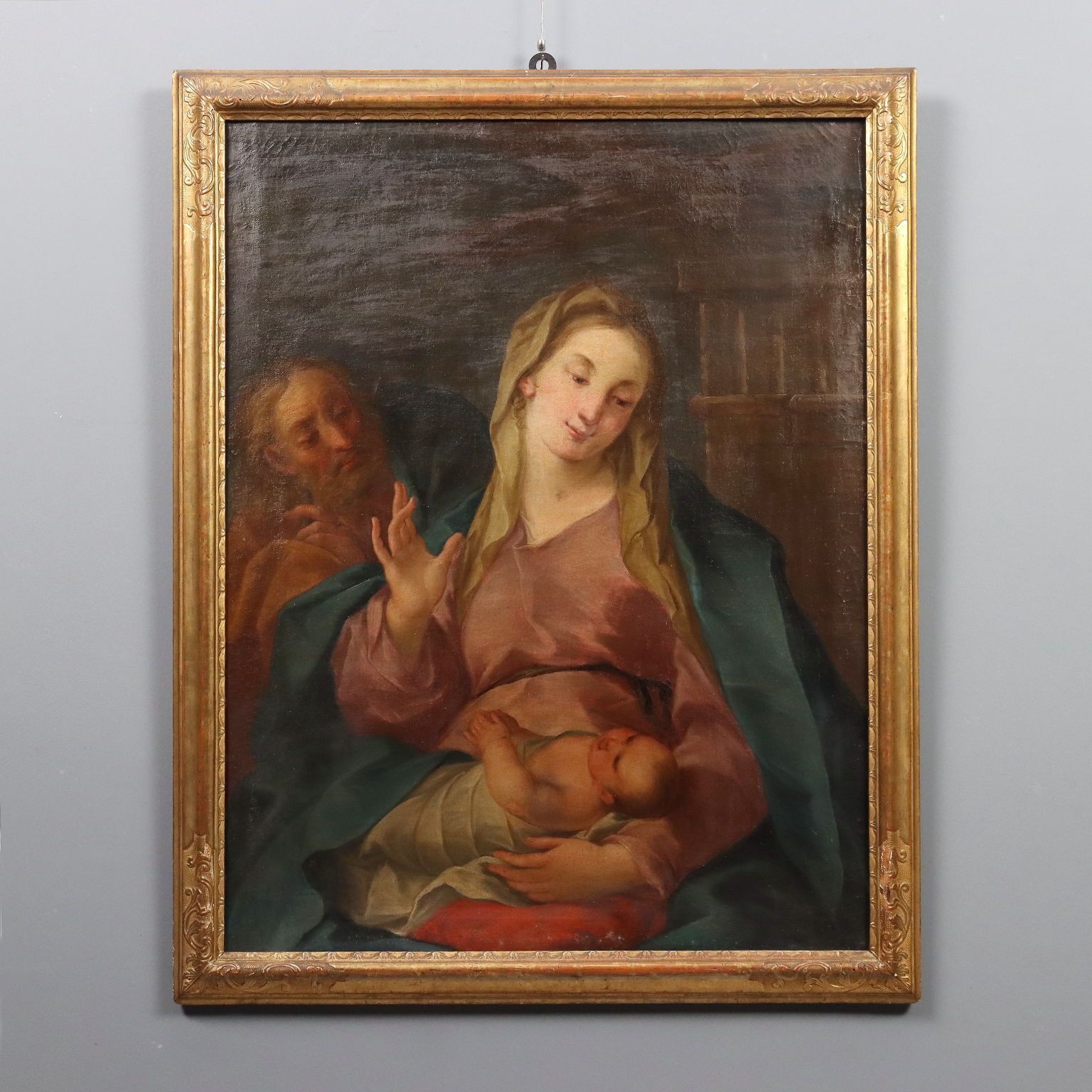 Antique Painting The Holy Family Oil On Canvas Italy XVIII Century
