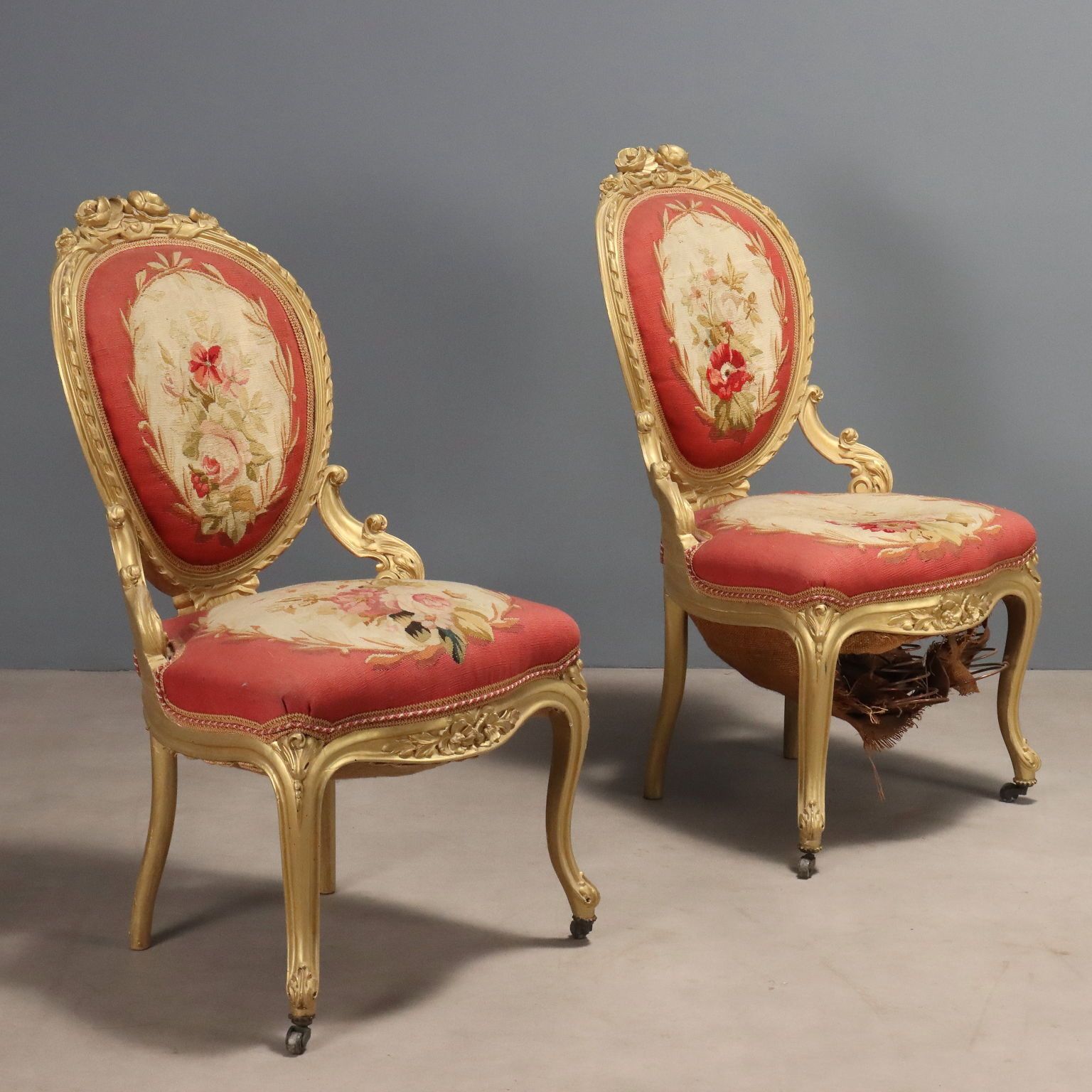 Chaises de style baroque en bois sculpté, XIXe siècle