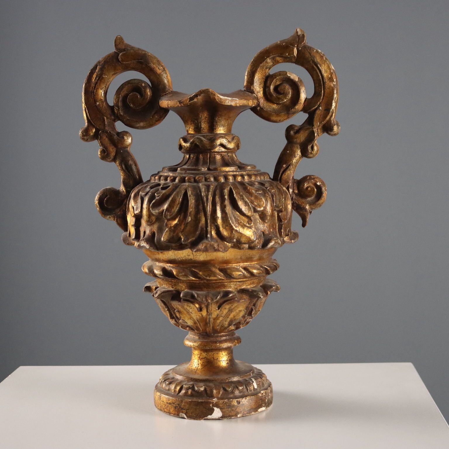 Antique Baroque Vase Carved Gilded Wood Italy XVIII Century