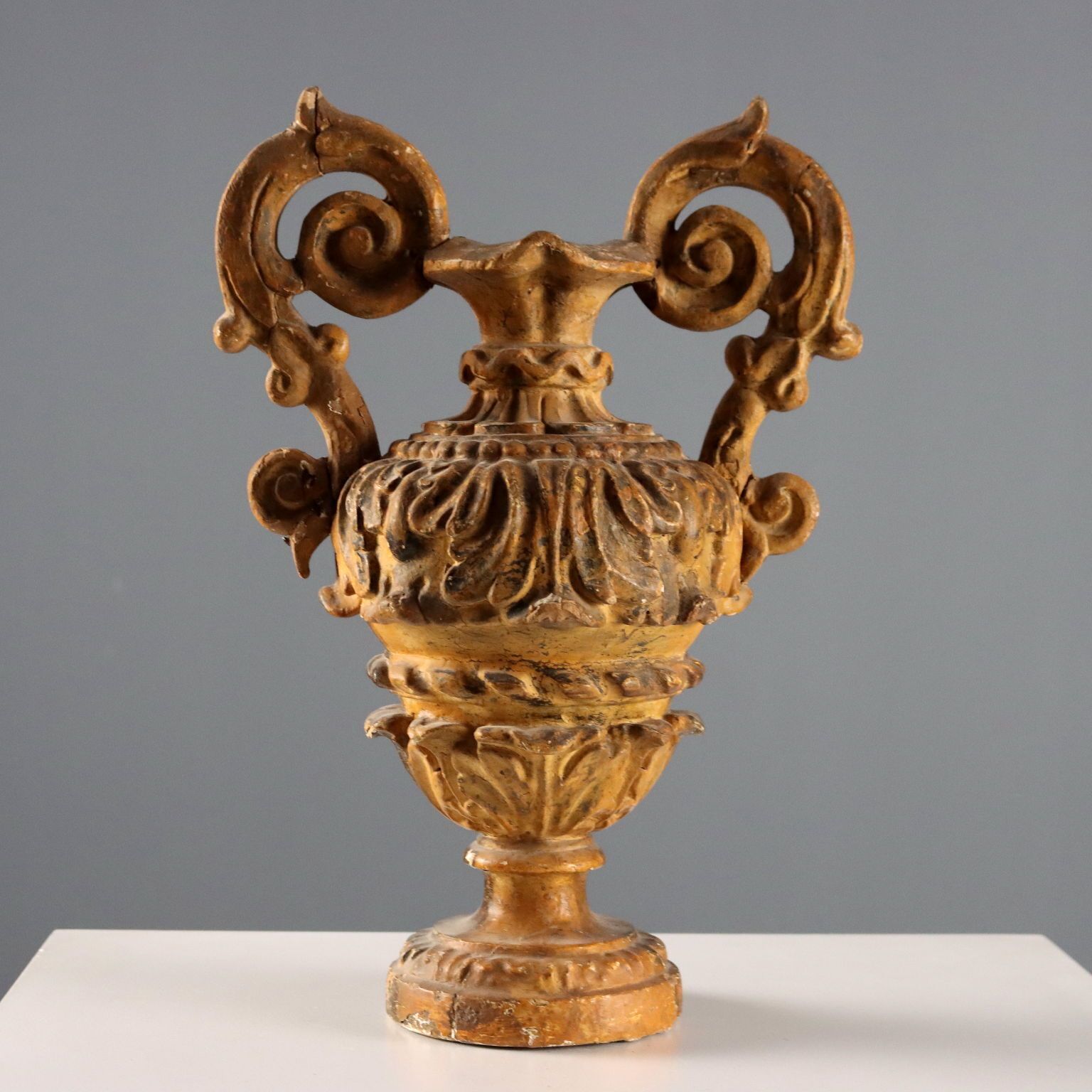 Antique Baroque Vase Carved Gilded Wood Italy XVIII Century photo buy