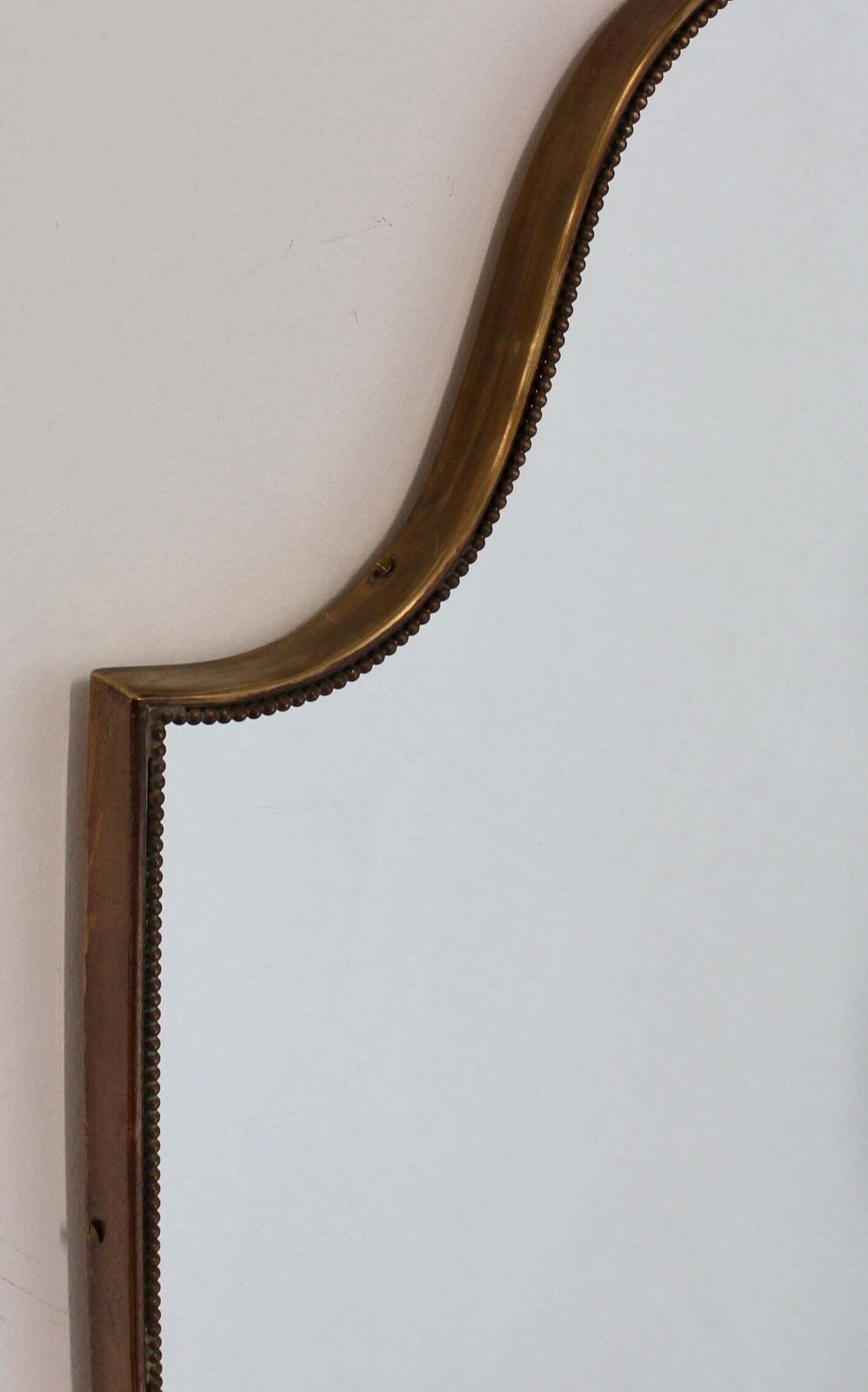 1560.0 Mid Century Italian Wall Mirror With Brass Frame And Beading (Circa 1960s) photo