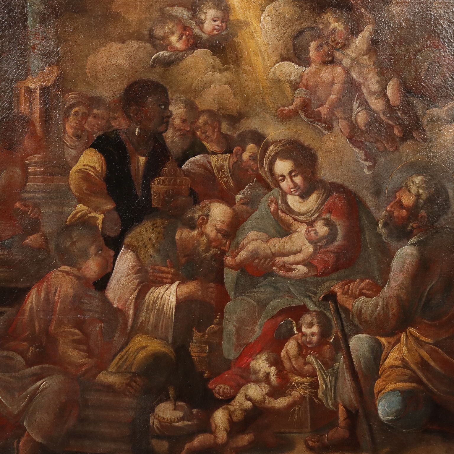 Antique Painting The Adoration Of The 3 Wise Men XVII Century photo for sale
