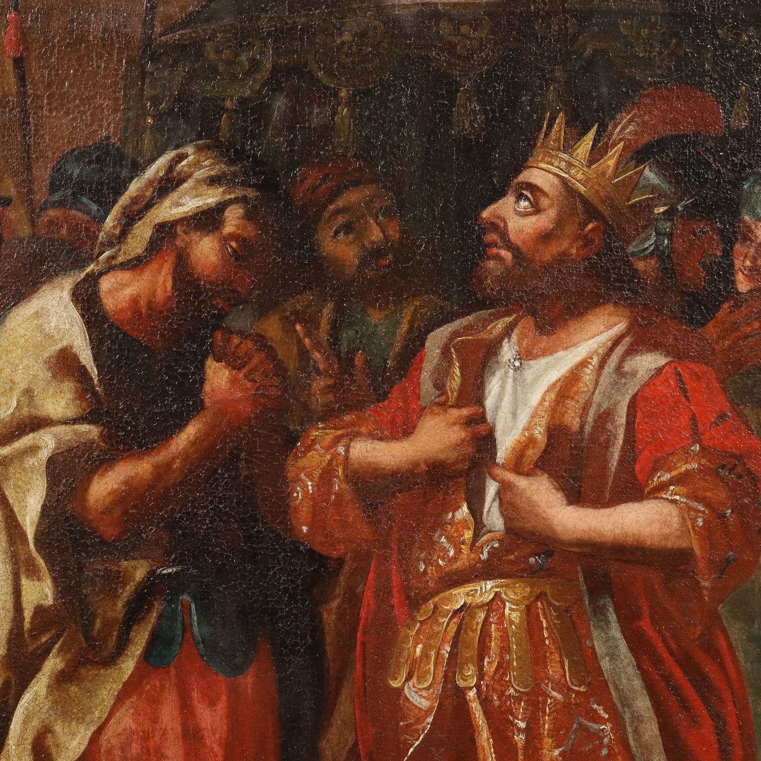 Tableau d'époque, huile sur toile « Une demande de clémence », XVIIe siècle photo Art