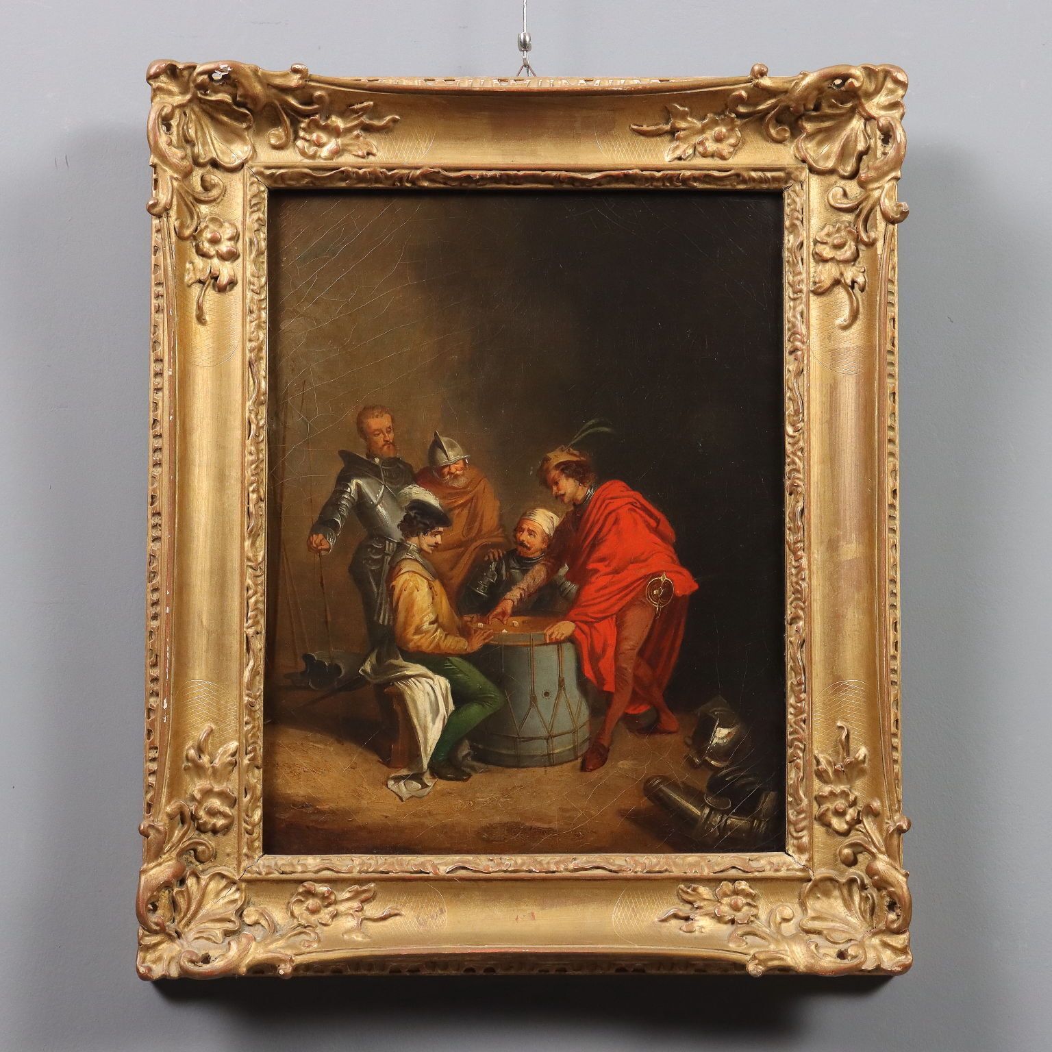 Antique Painting The Dice Players Oil On Canvas Europe XIX XX Century