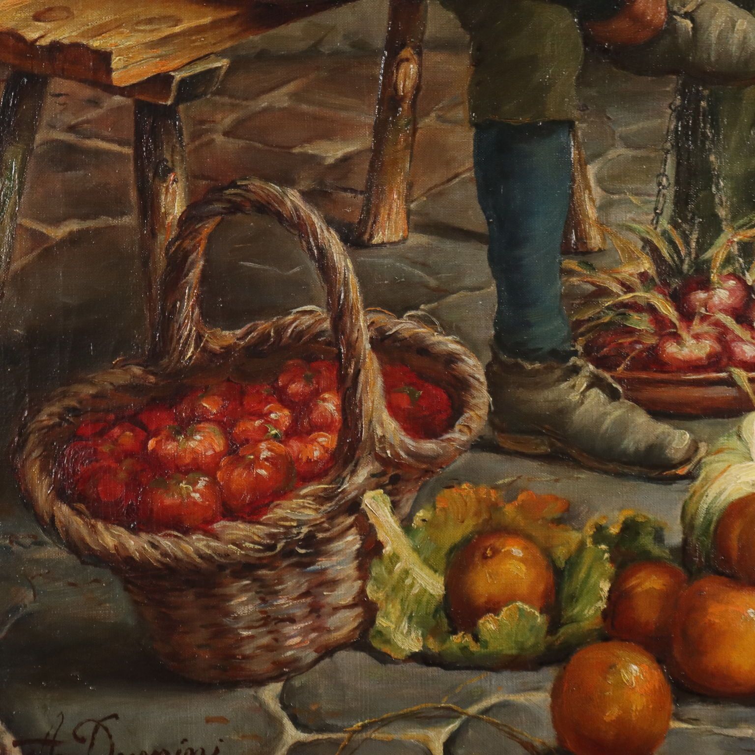 Antique Painting Signed A. Dumini Preparing For The Market XIX Century photo vinterior