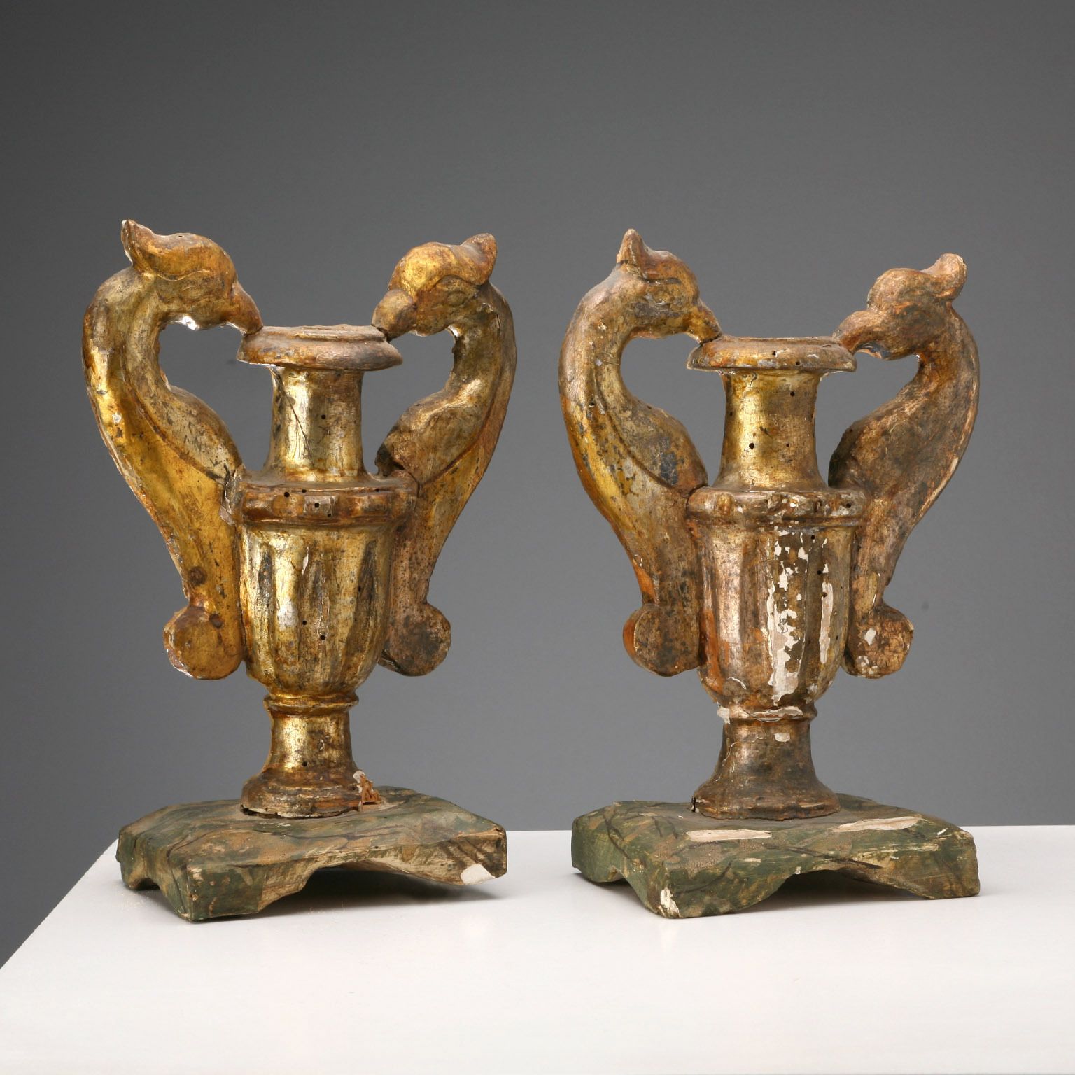 Antique Vases Gilded Wood Lacquered Italy XIX Century