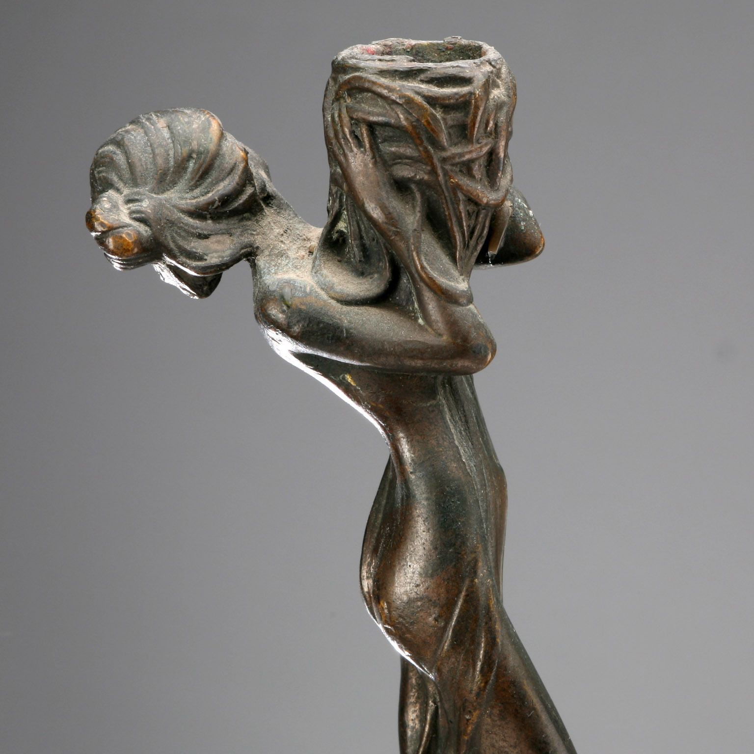Candle Holder Art Nouveau Bronze XIX XX Century photo 230.0
