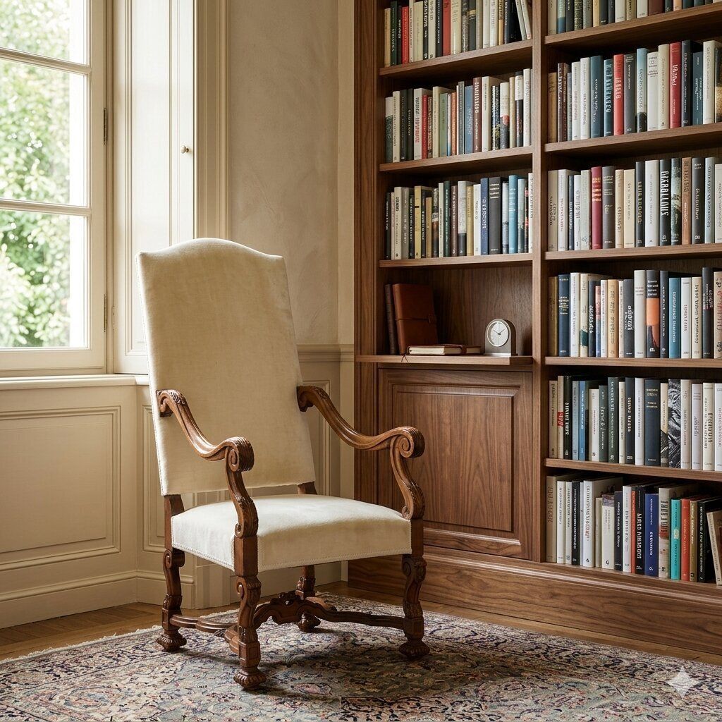 Fauteuil néo-baroque en hêtre peint façon noyer, XXe siècle photo furniture