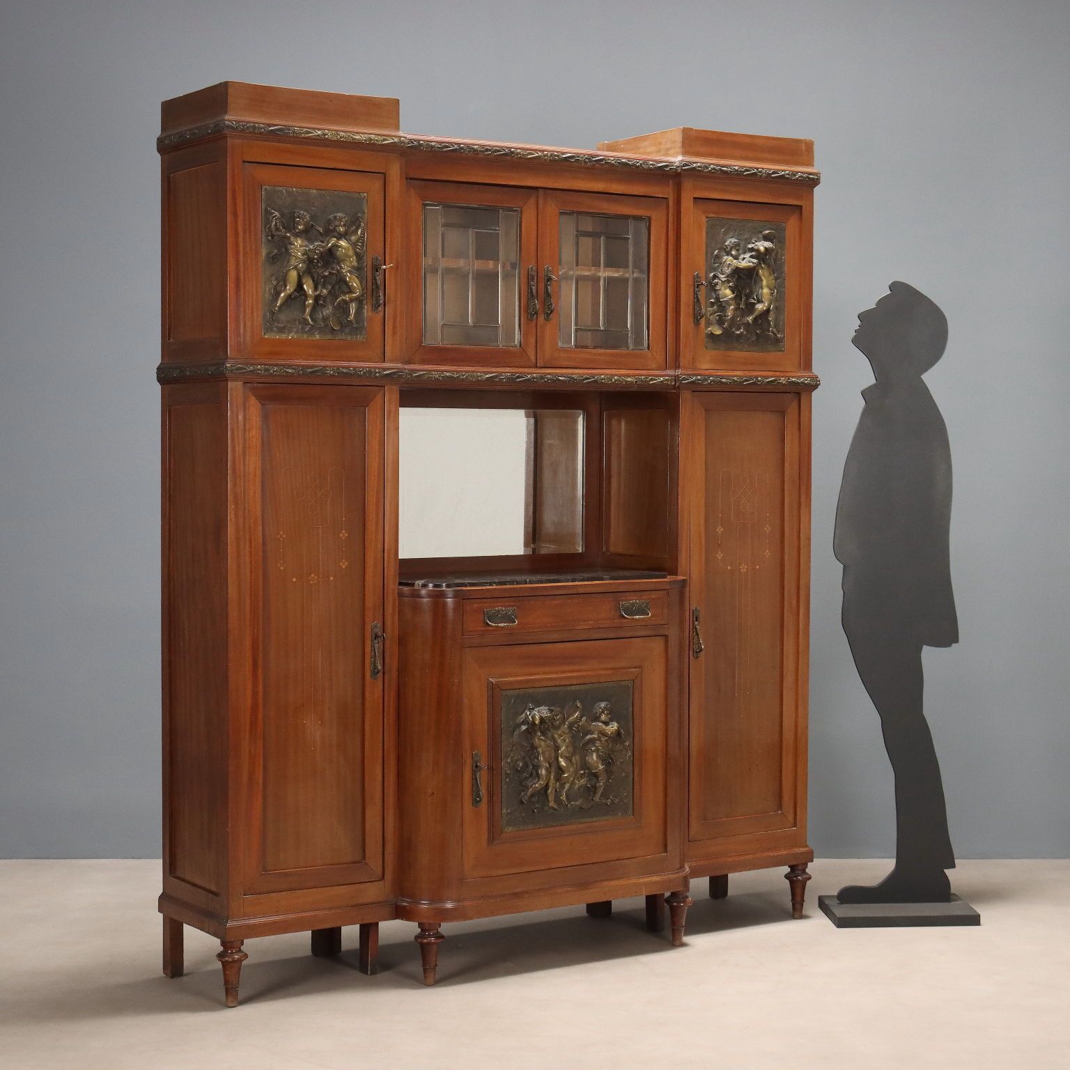 Cupboard Art Nouveau Mahogany Marble Italy XX Century photo for sale