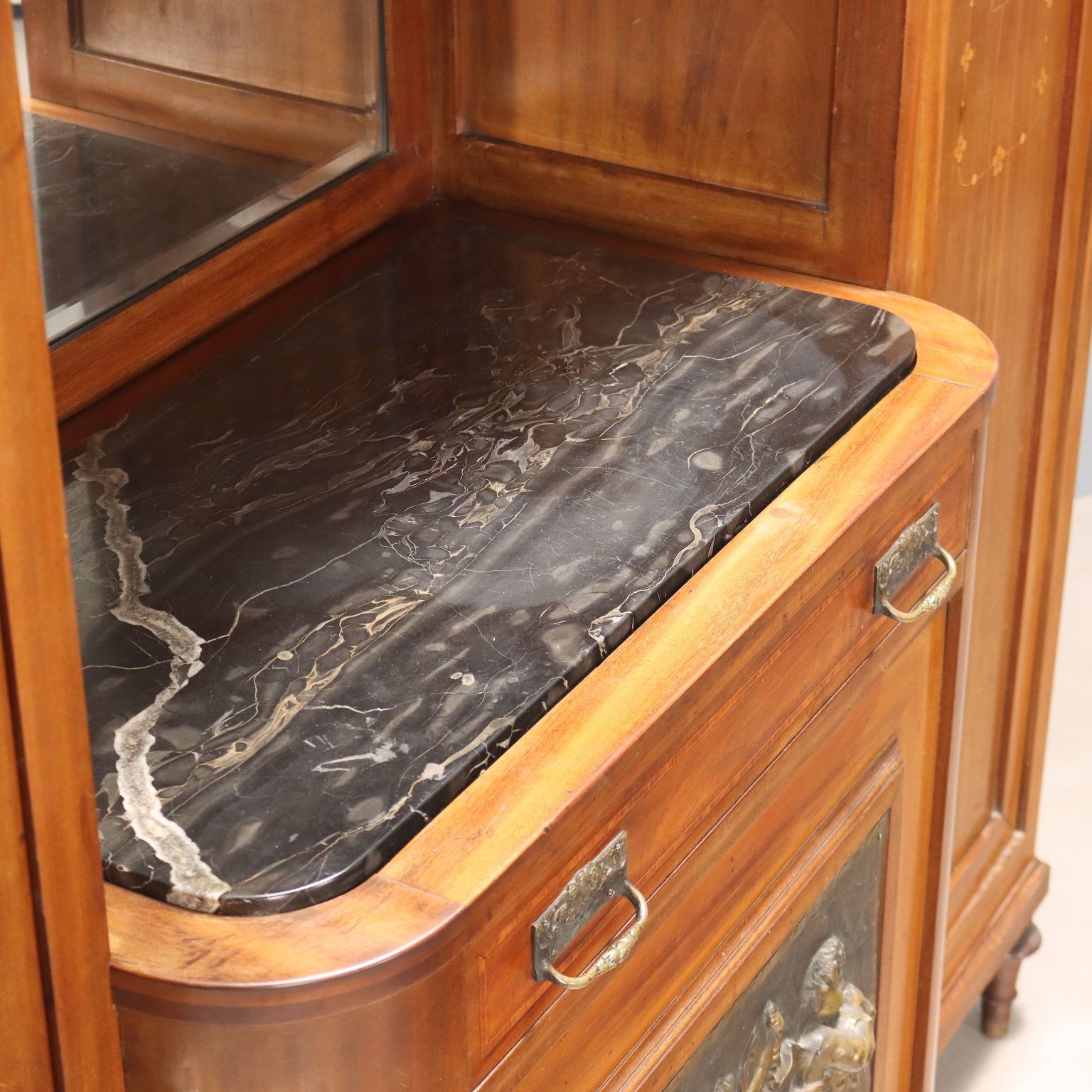 photo for sale Cupboard Art Nouveau Mahogany Marble Italy XX Century