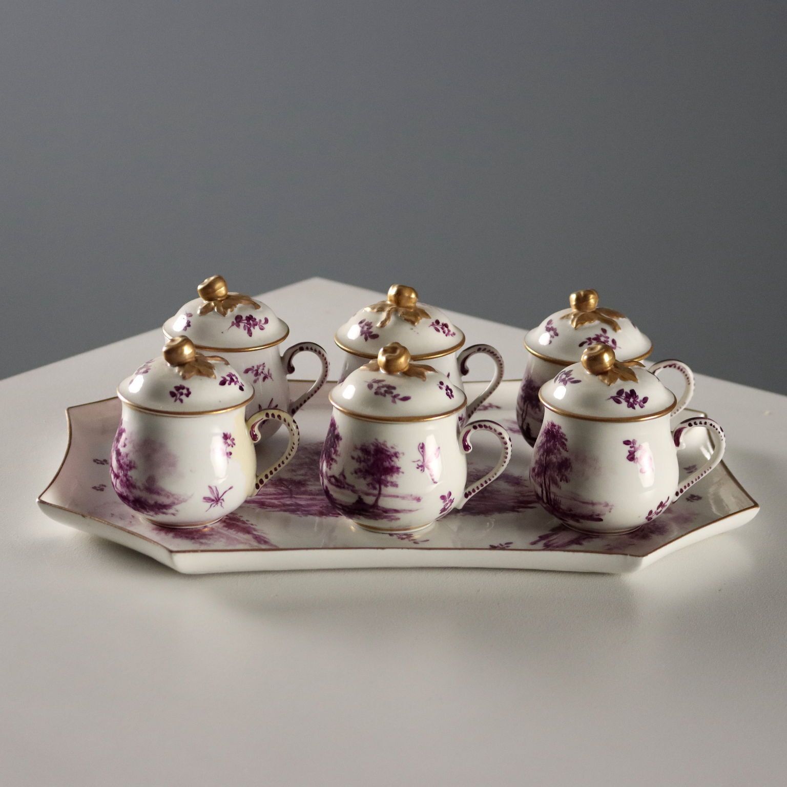 Antique Tray And Cups Sèvres Porcelain France XX Century