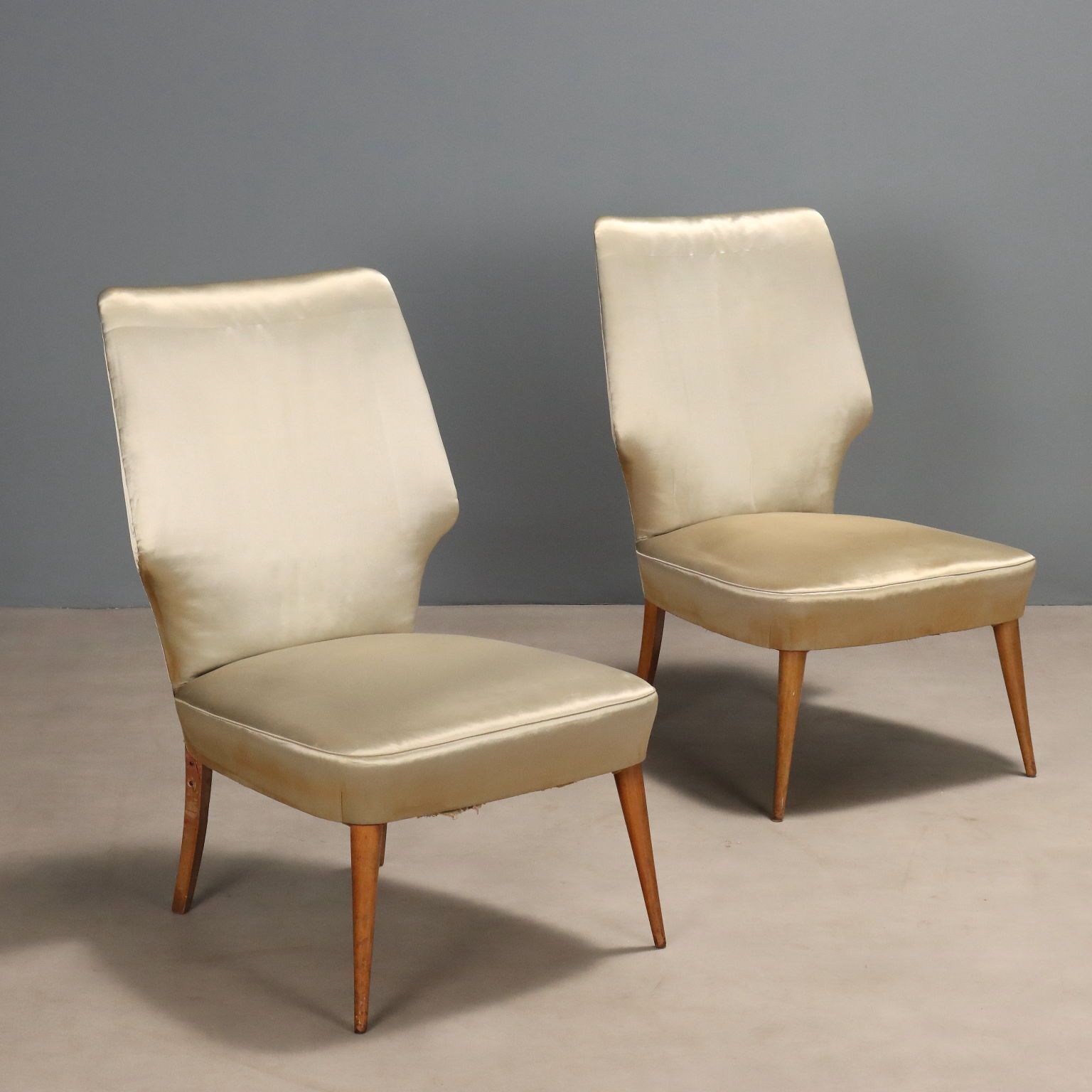 Vintage Armchairs Beech Fabric Design Italy 1950s