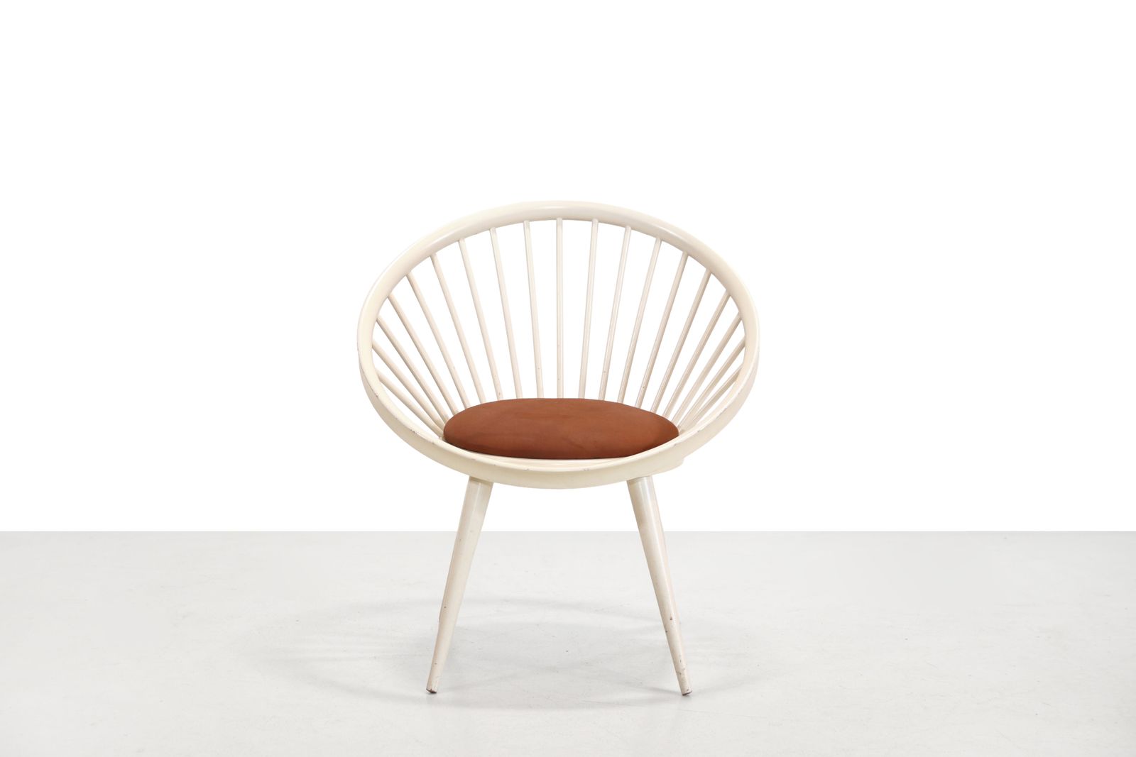 White Yngve Ekstrom Circle Chair With Leather Cushion