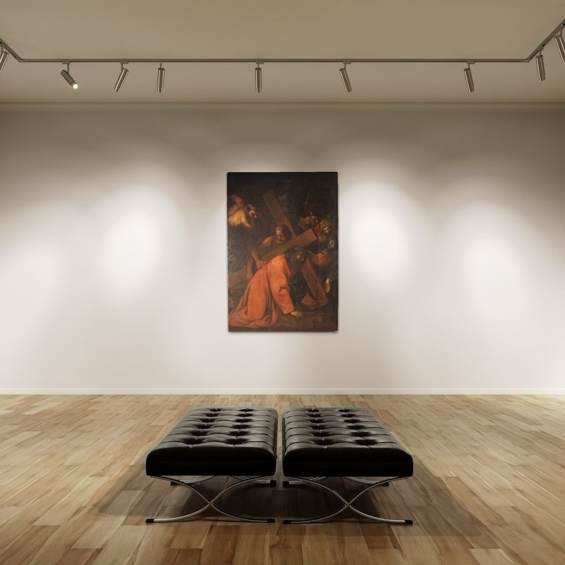 Antique Italian Painting The Way Of The Cross From The 17th Century photo Art