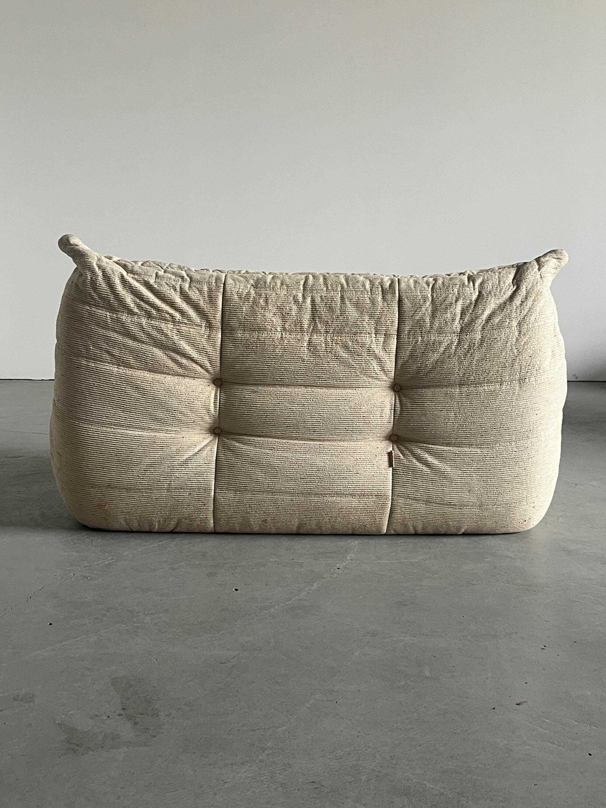 Furniture Vintage Iconic ‘Togo’ Two Seater Sofa By Michel Ducaroy In Off White Fabric, 1970s France photo