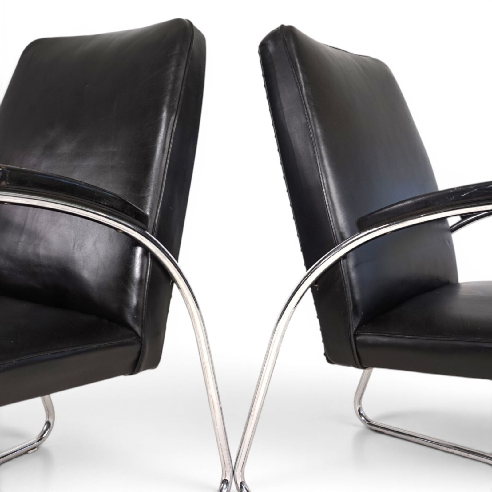 775.0 Set Of 2 Bauhaus Streamline Leather Tubular Steel Armchairs, 1930 photo