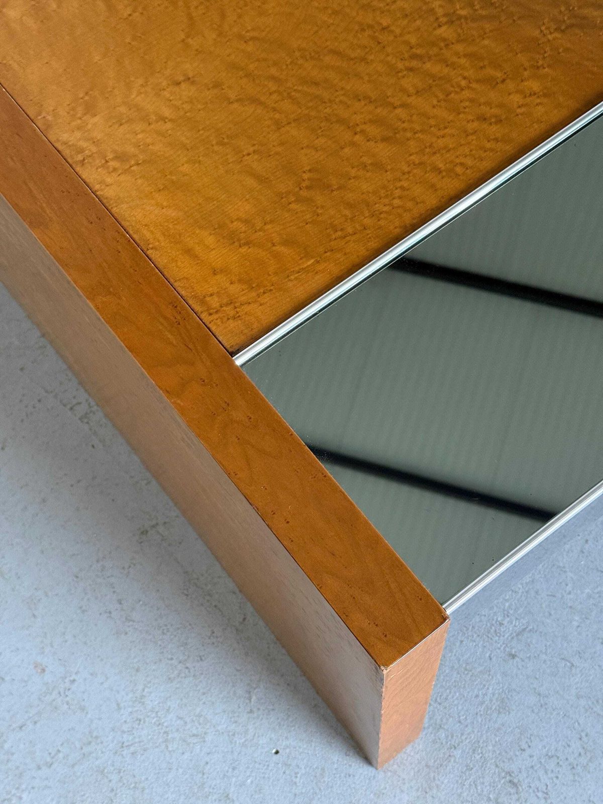 Furniture Italian Modernist Burlwood Mirrored Coffee Table, 1970s photo