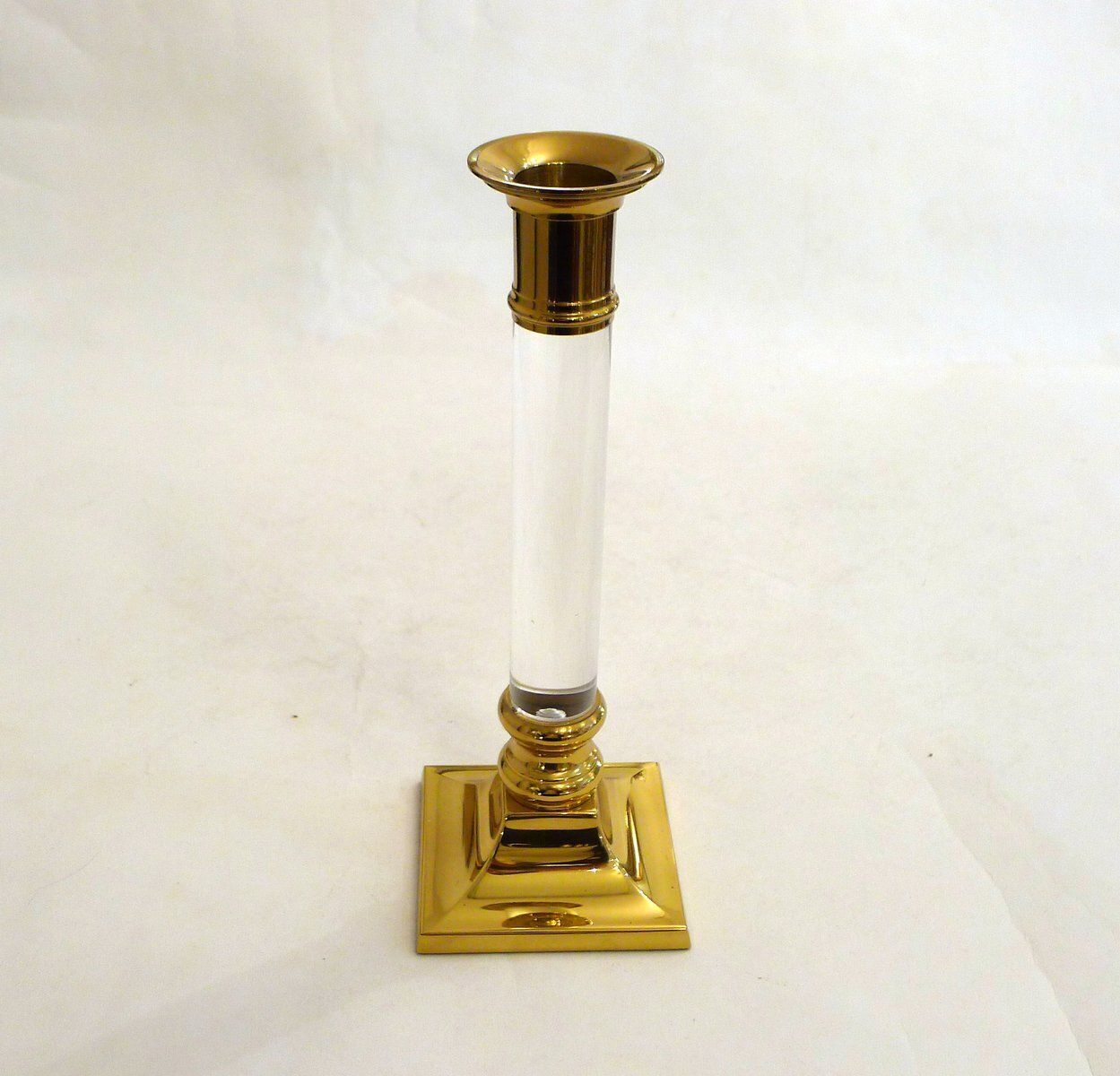 Vintage Column Candleholder In Gilded Brass And Transparent Acrylic Glass, 1970s