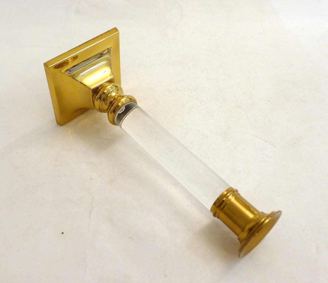 Vintage Column Candleholder In Gilded Brass And Transparent Acrylic Glass, 1970s photo furniture