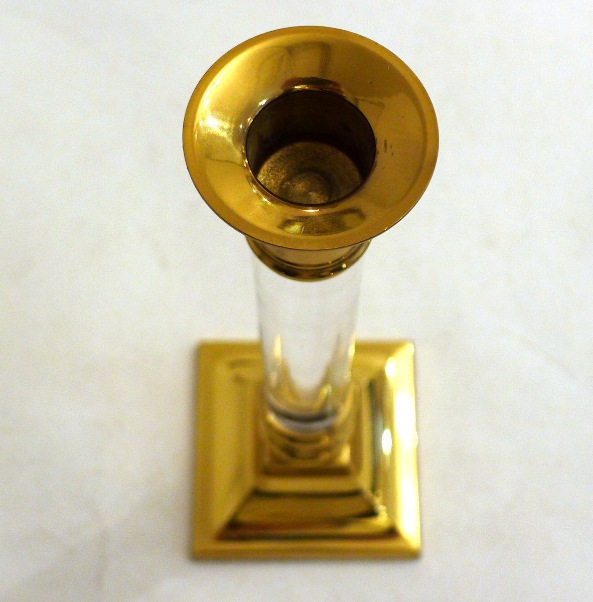 Vintage Column Candleholder In Gilded Brass And Transparent Acrylic Glass, 1970s photo for sale