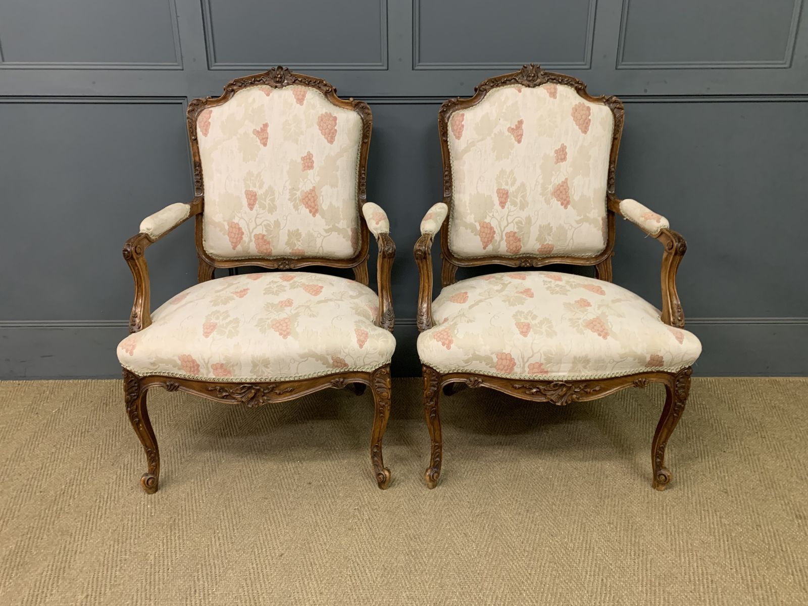 Pair Of French Carved Walnut Armchairs photo furniture