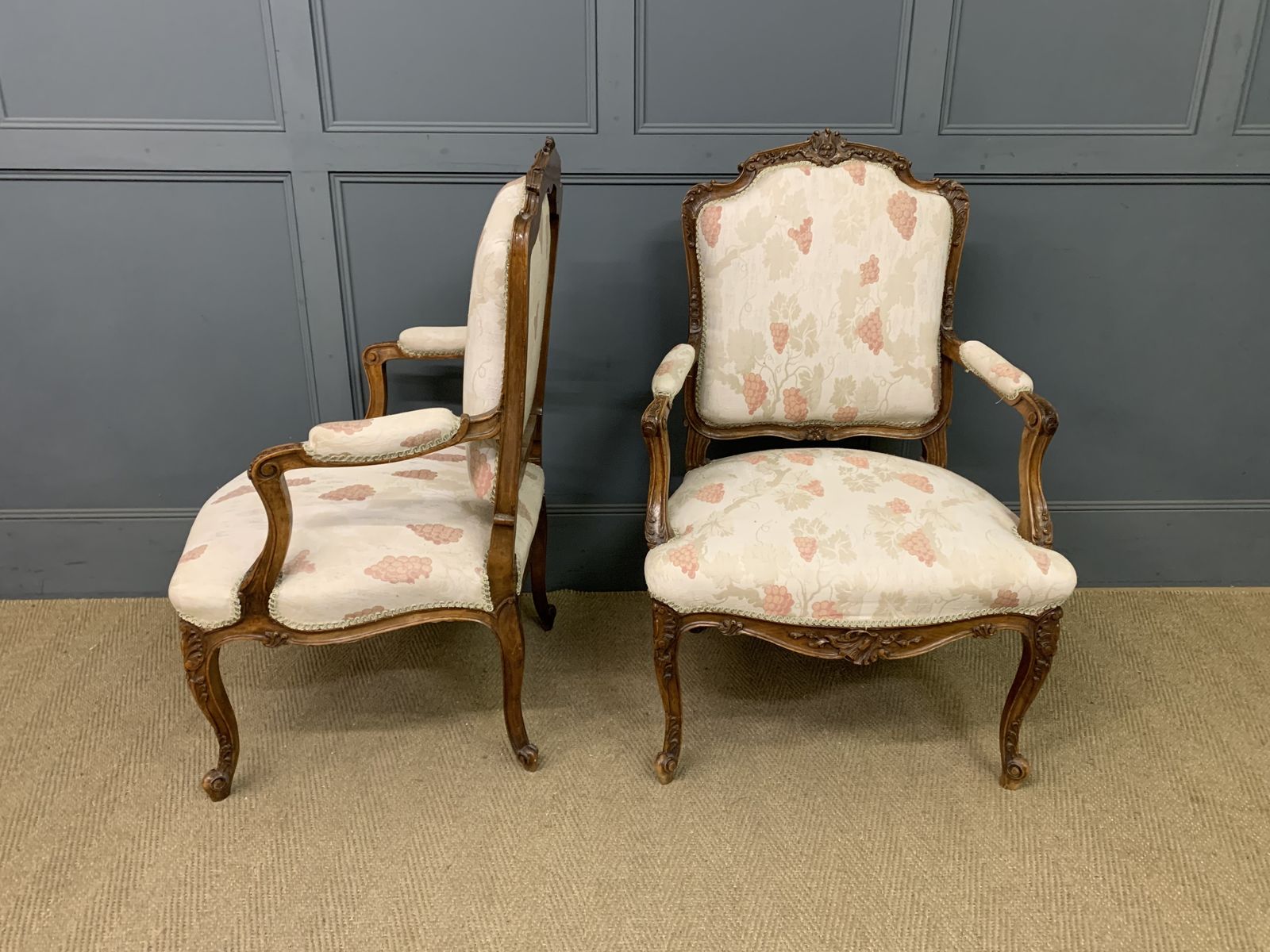 Pair Of French Carved Walnut Armchairs photo Furniture