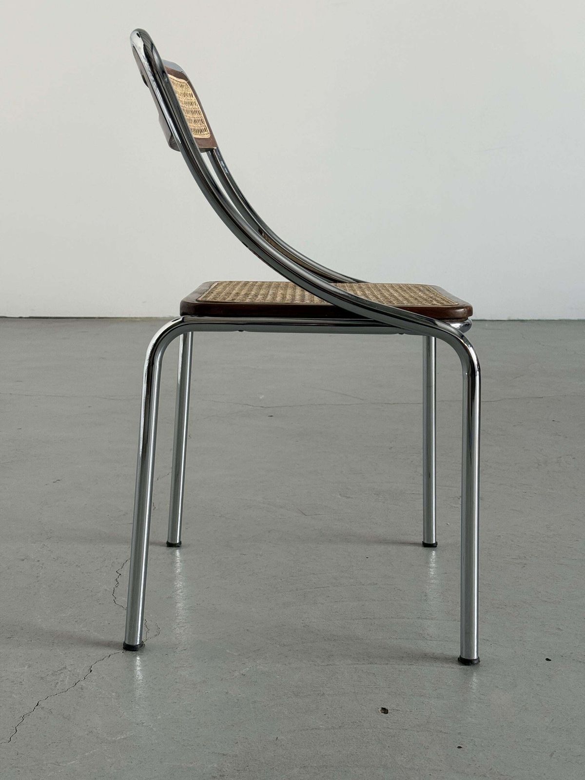Dining Chair In Wood, Wickered Cane And Chrome, Mid Century Modern, 1970s Italy photo Furniture